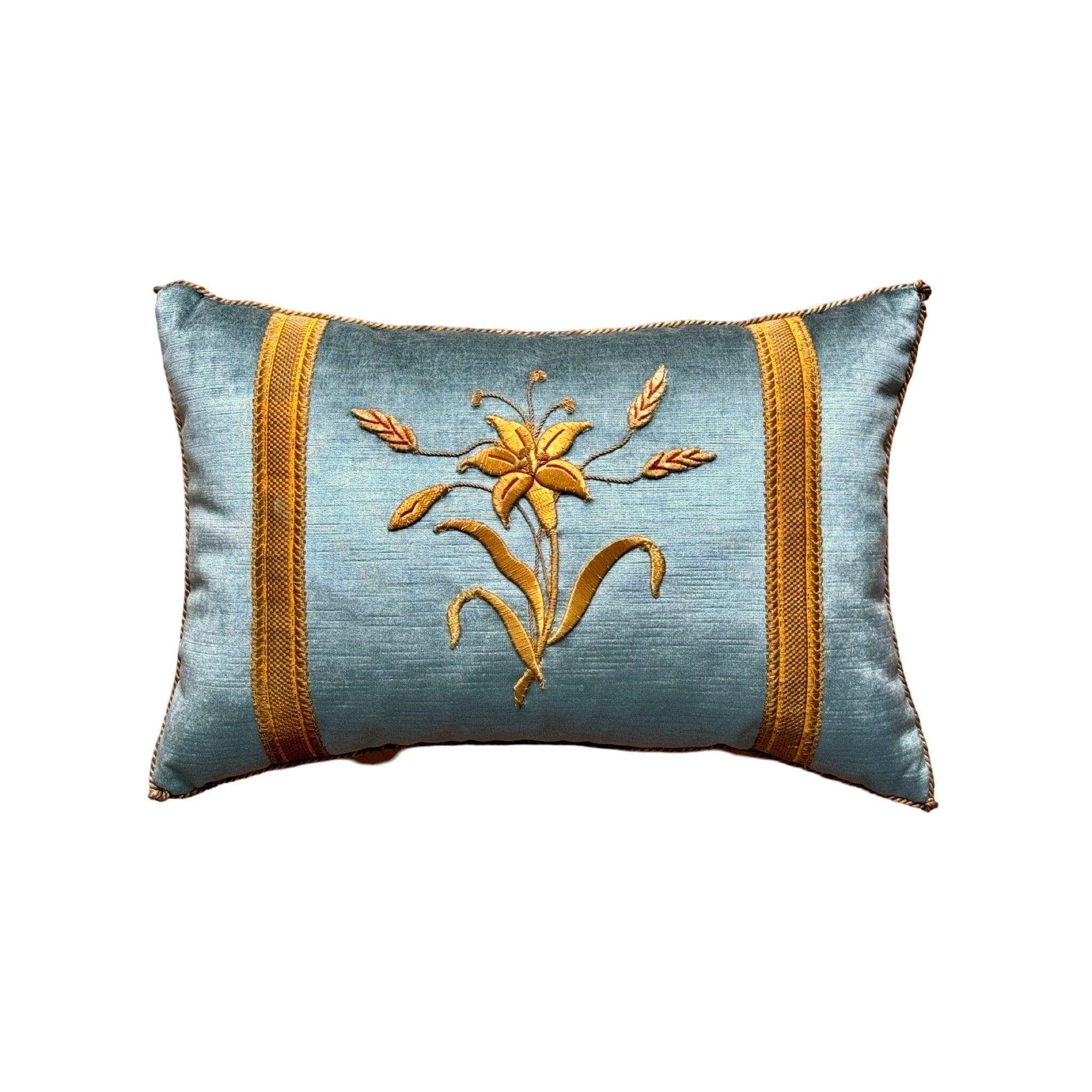 Antique European Raised Gold Metallic Embroidery (#E071224| 12 x 18") Pillow B. Viz Design