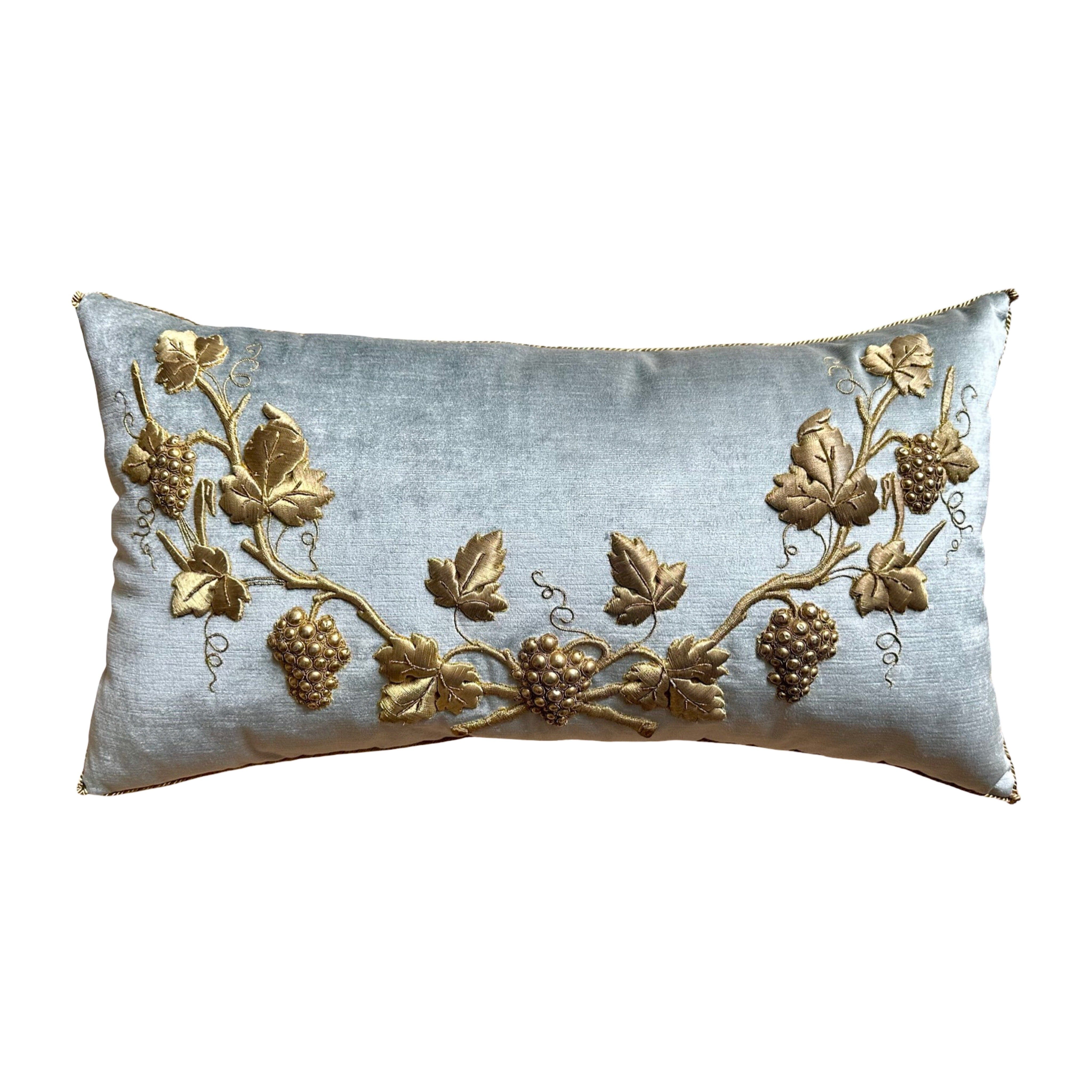 Antique European Raised Gold Metallic Embroidery (#E072324 | 16 x 29") New Pillows B. Viz Design
