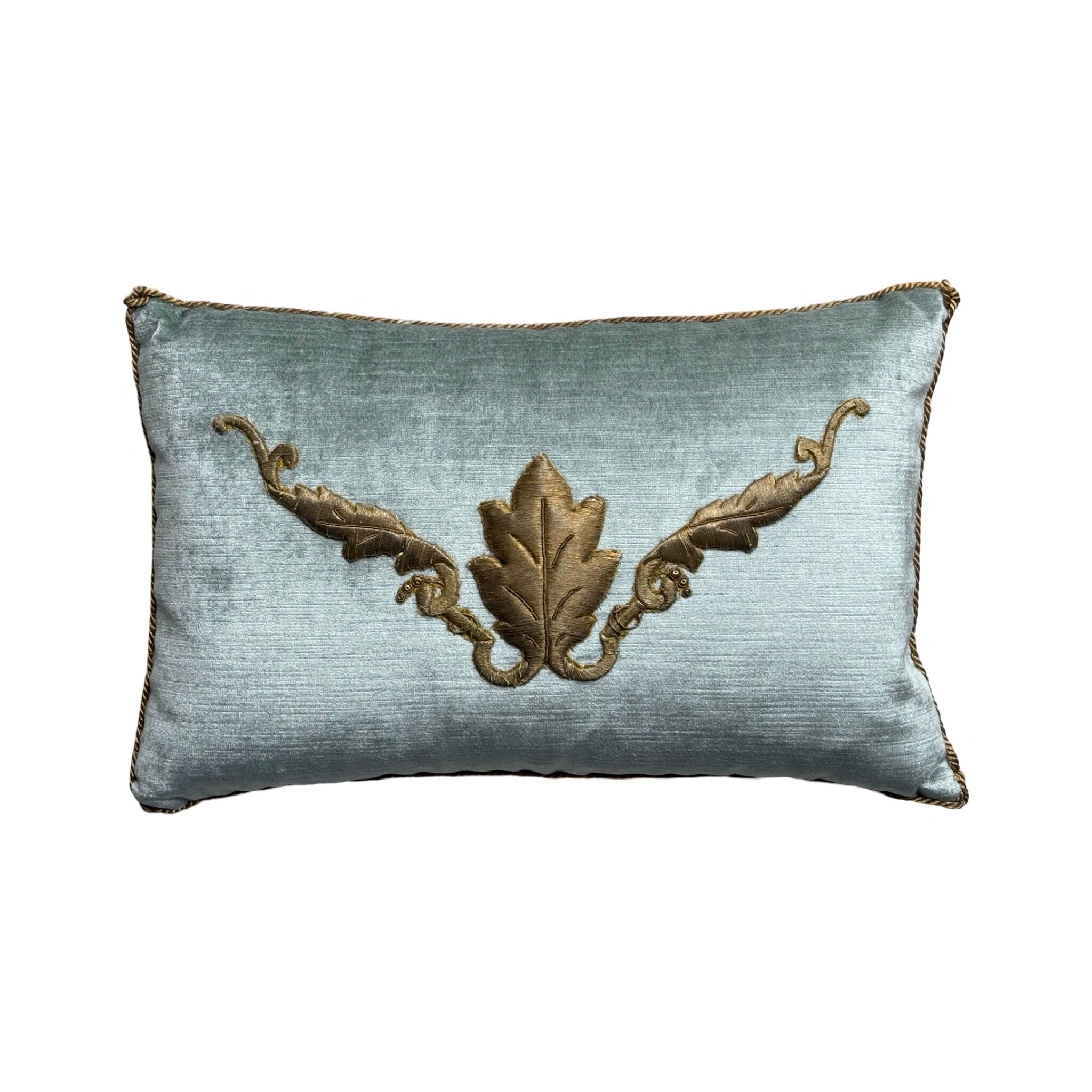 Antique European Raised Gold Metallic Embroidery (#E072424A&B | 11 x 17") Pillow B. Viz Design