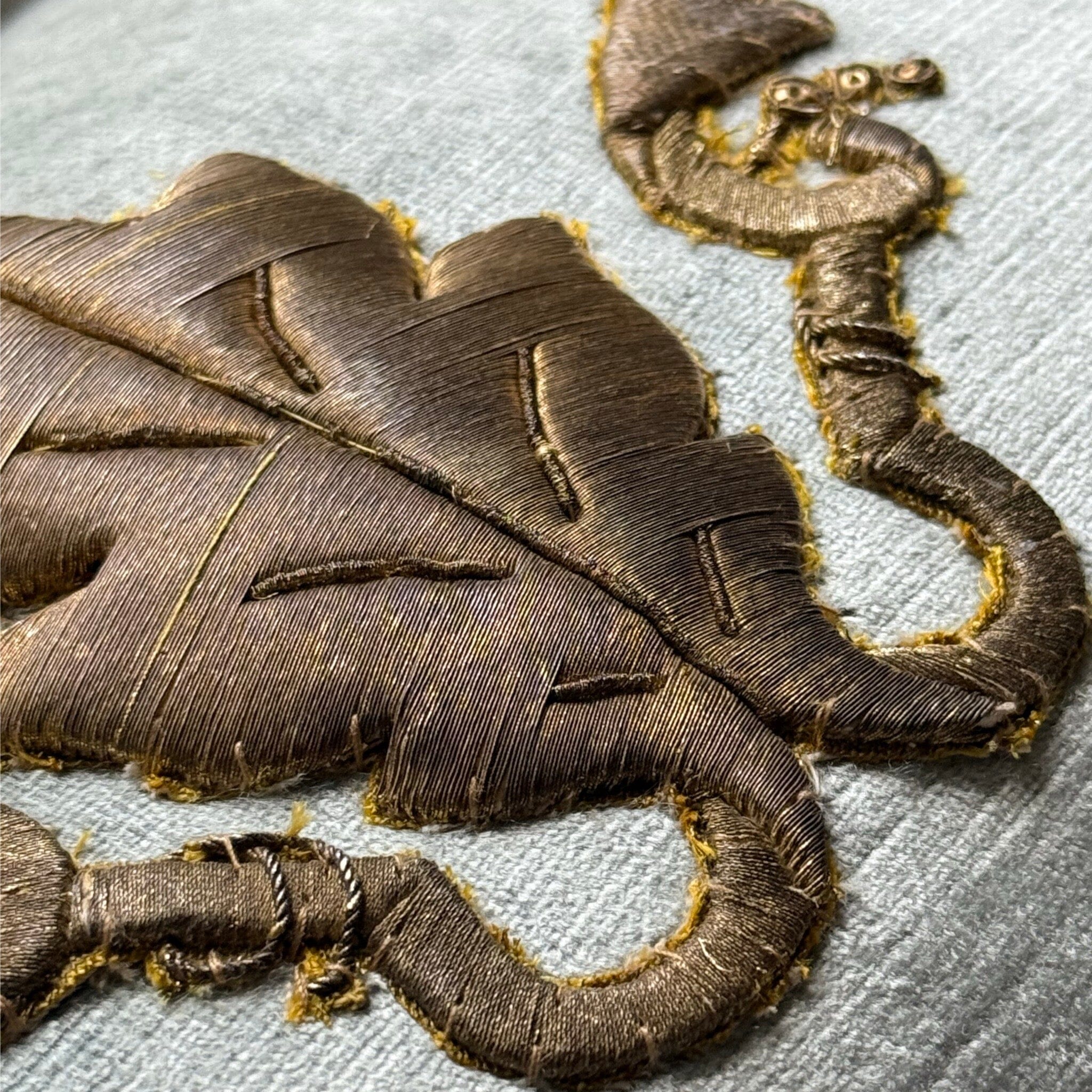 Antique European Raised Gold Metallic Embroidery (#E072424A&B | 11 x 17") Pillow B. Viz Design