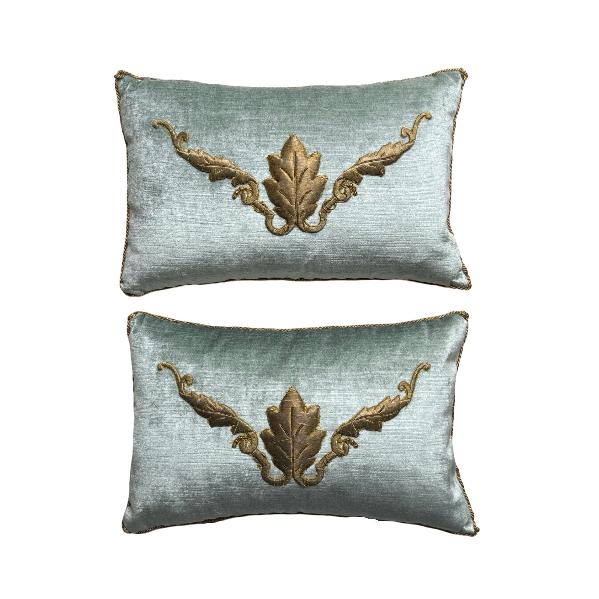 Antique European Raised Gold Metallic Embroidery (#E072424A&B | 11 x 17") Pillow B. Viz Design
