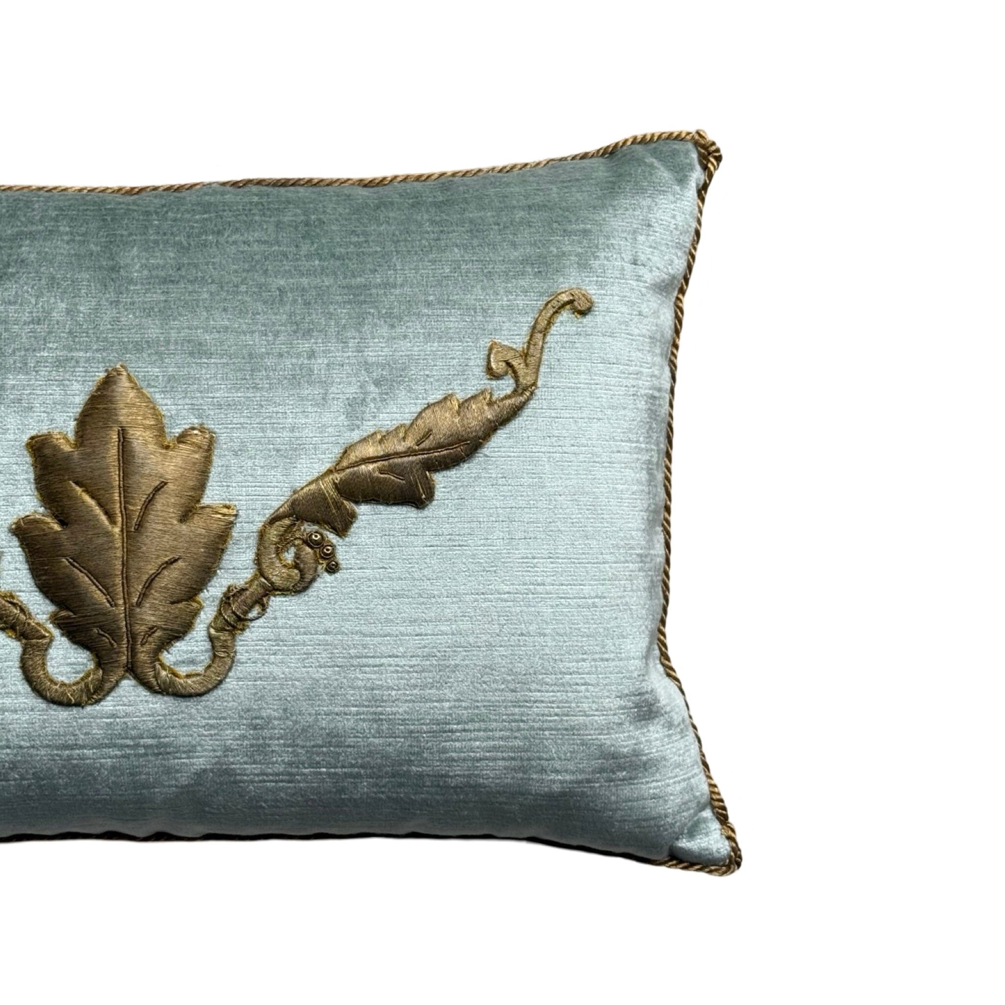 Antique European Raised Gold Metallic Embroidery (#E072424A&B | 11 x 17") Pillow B. Viz Design