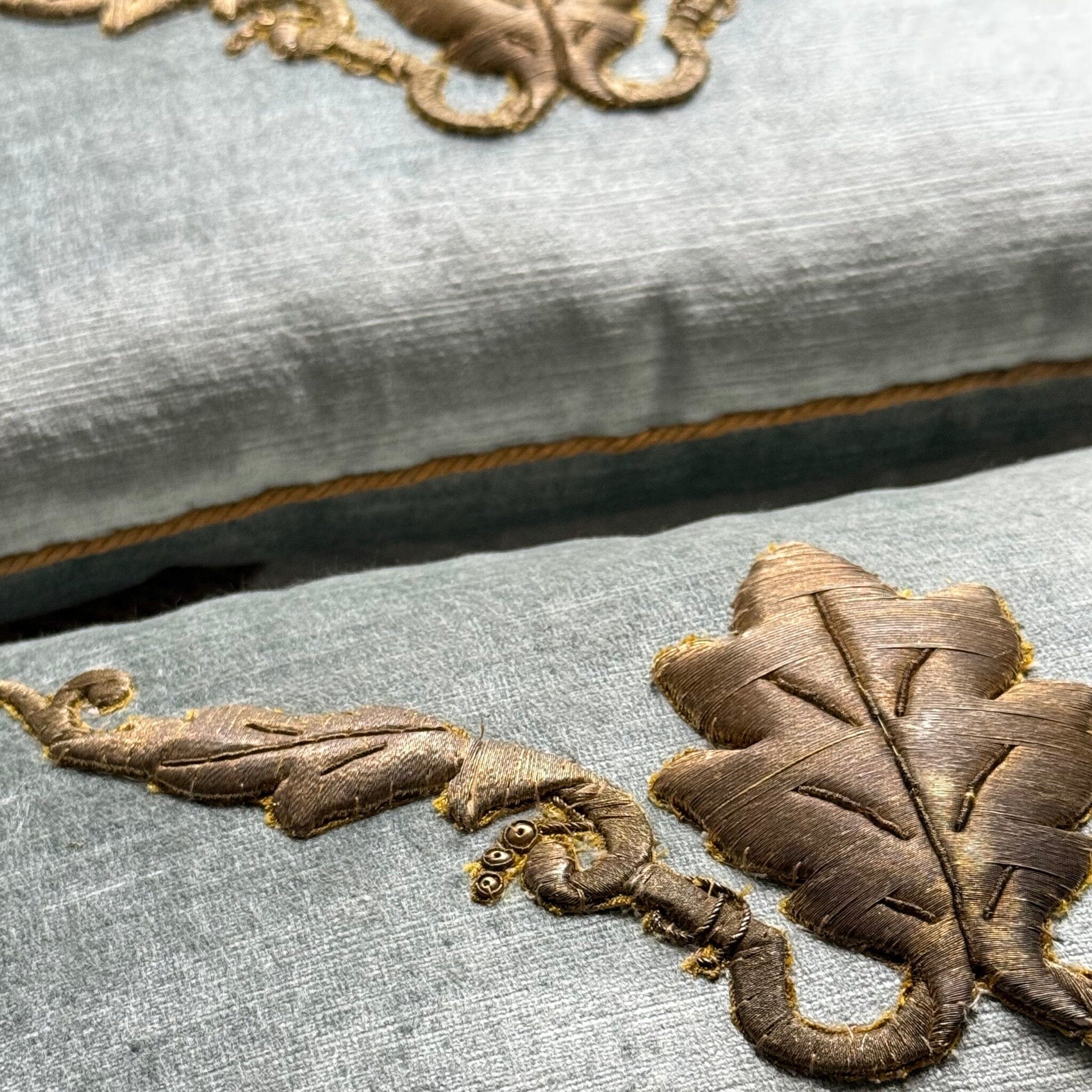 Antique European Raised Gold Metallic Embroidery (#E072424A&B | 11 x 17") Pillow B. Viz Design