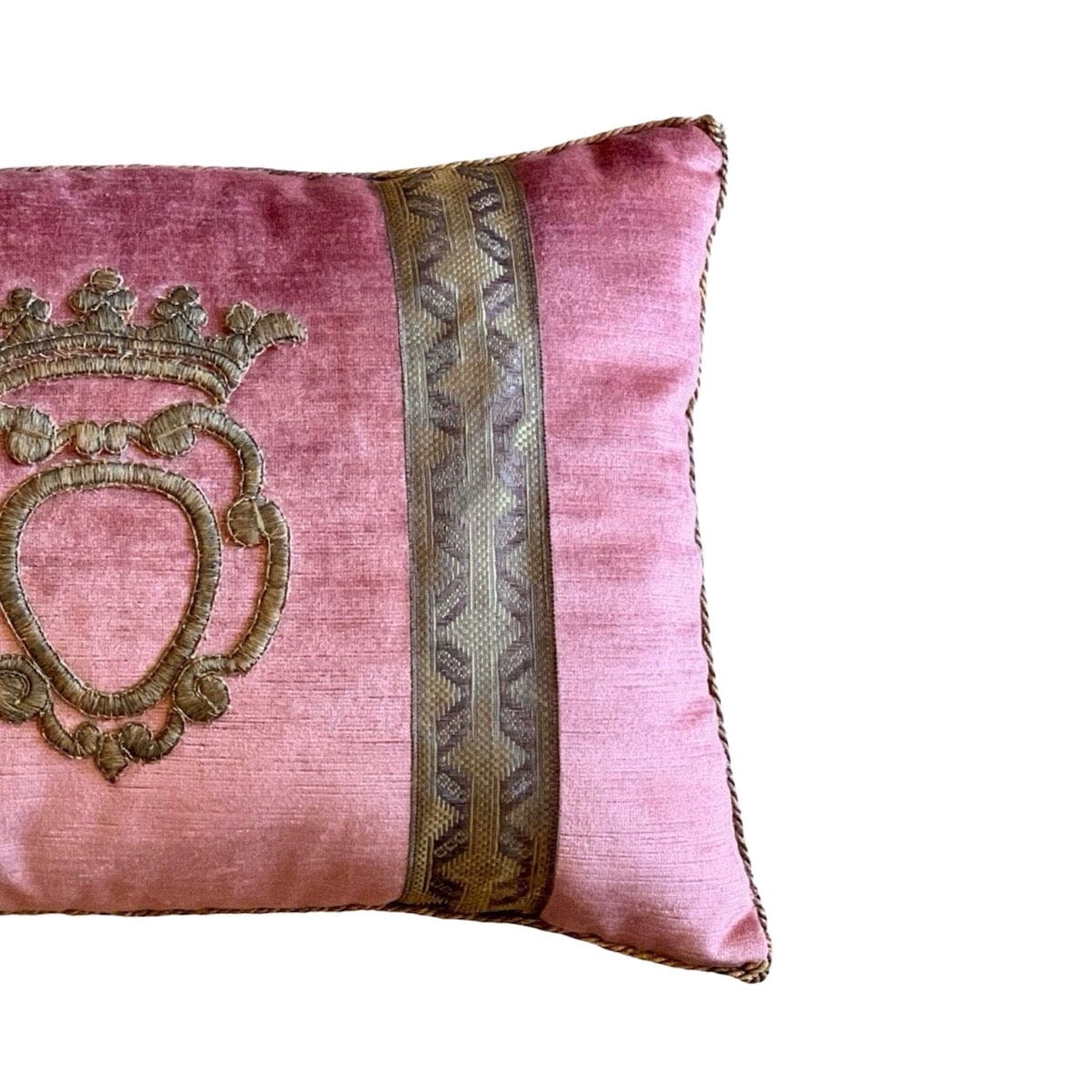 Antique European Raised Gold Metallic Embroidery of Crest with Crown (#E060724 | 13 x 18 1/2") Pillow B. Viz Design
