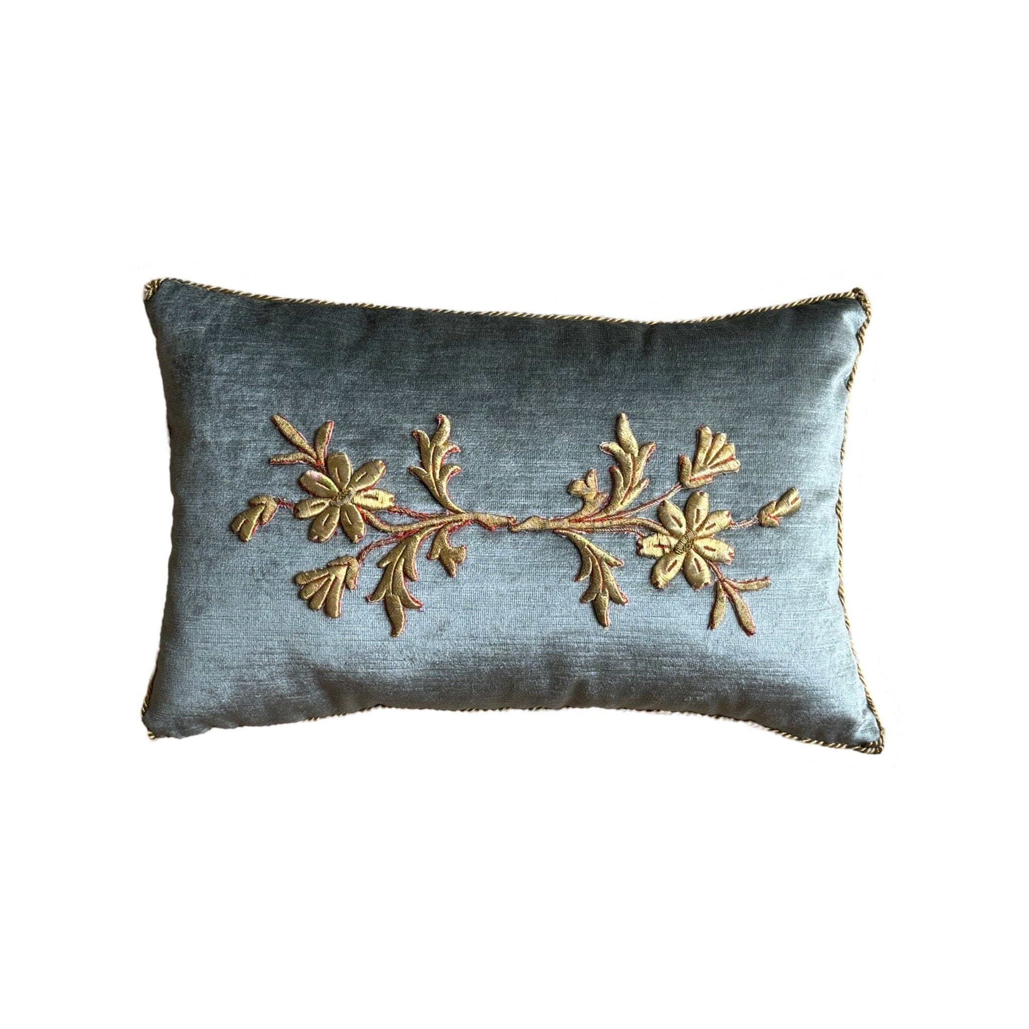 Antique European Raised Gold Metallic Embroidery of Daisies (#E060824A&B | 11 x 17") Pillow B. Viz Design