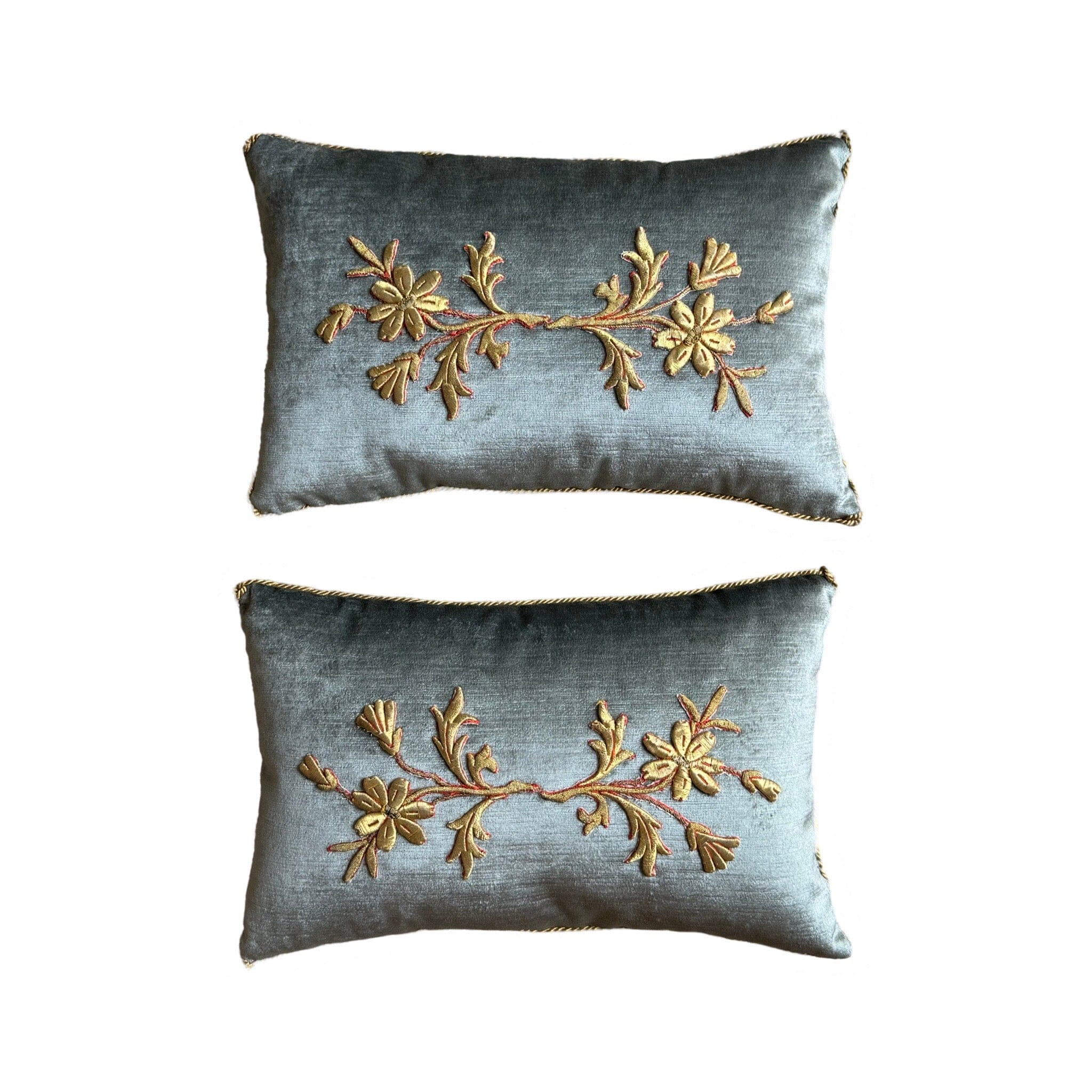 Antique European Raised Gold Metallic Embroidery of Daisies (#E060824A&B | 11 x 17") Pillow B. Viz Design