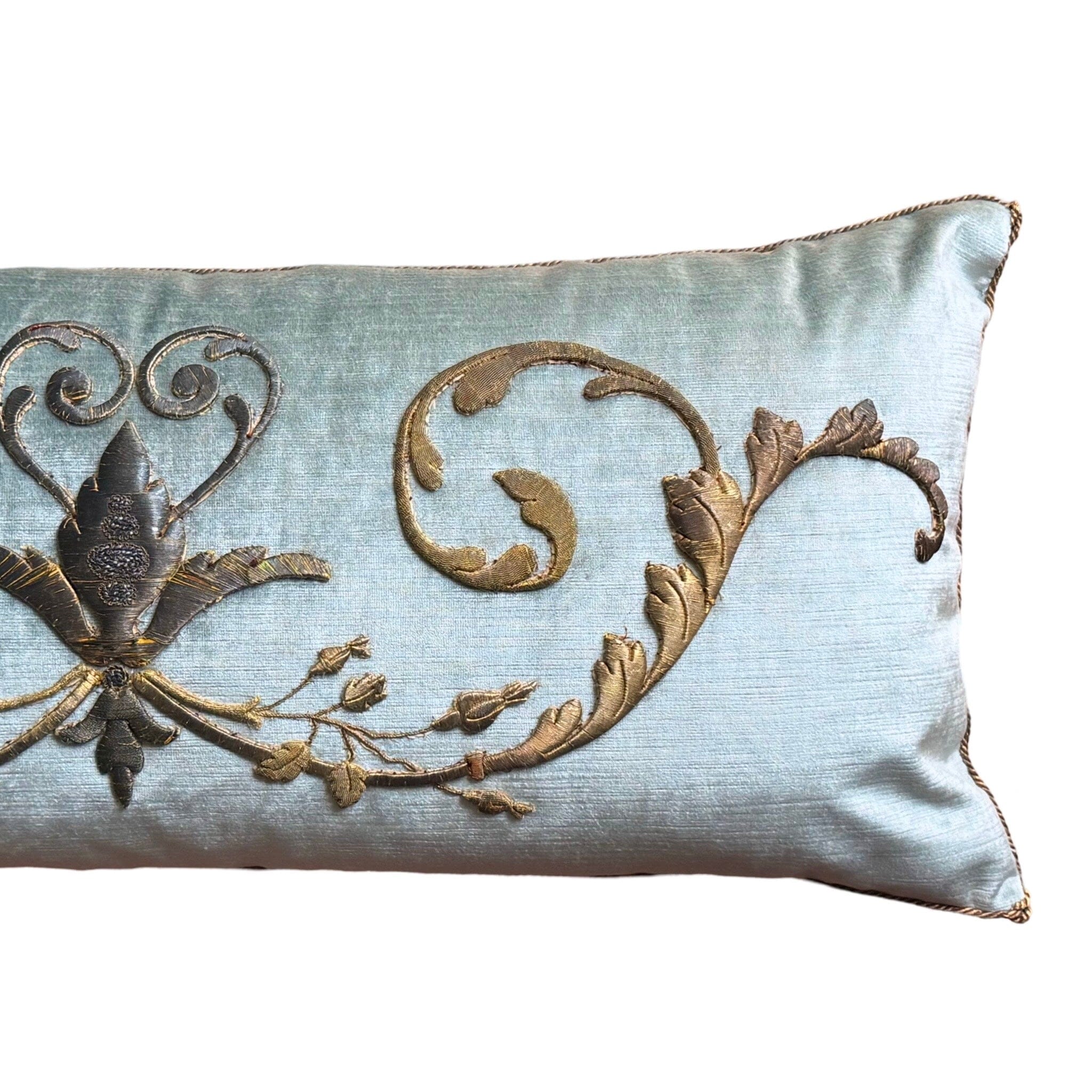 Antique European Raised Gold Metallic Embroidery on Cape Velvet (#E010325 | 15 x 34") New Pillows B. Viz Design
