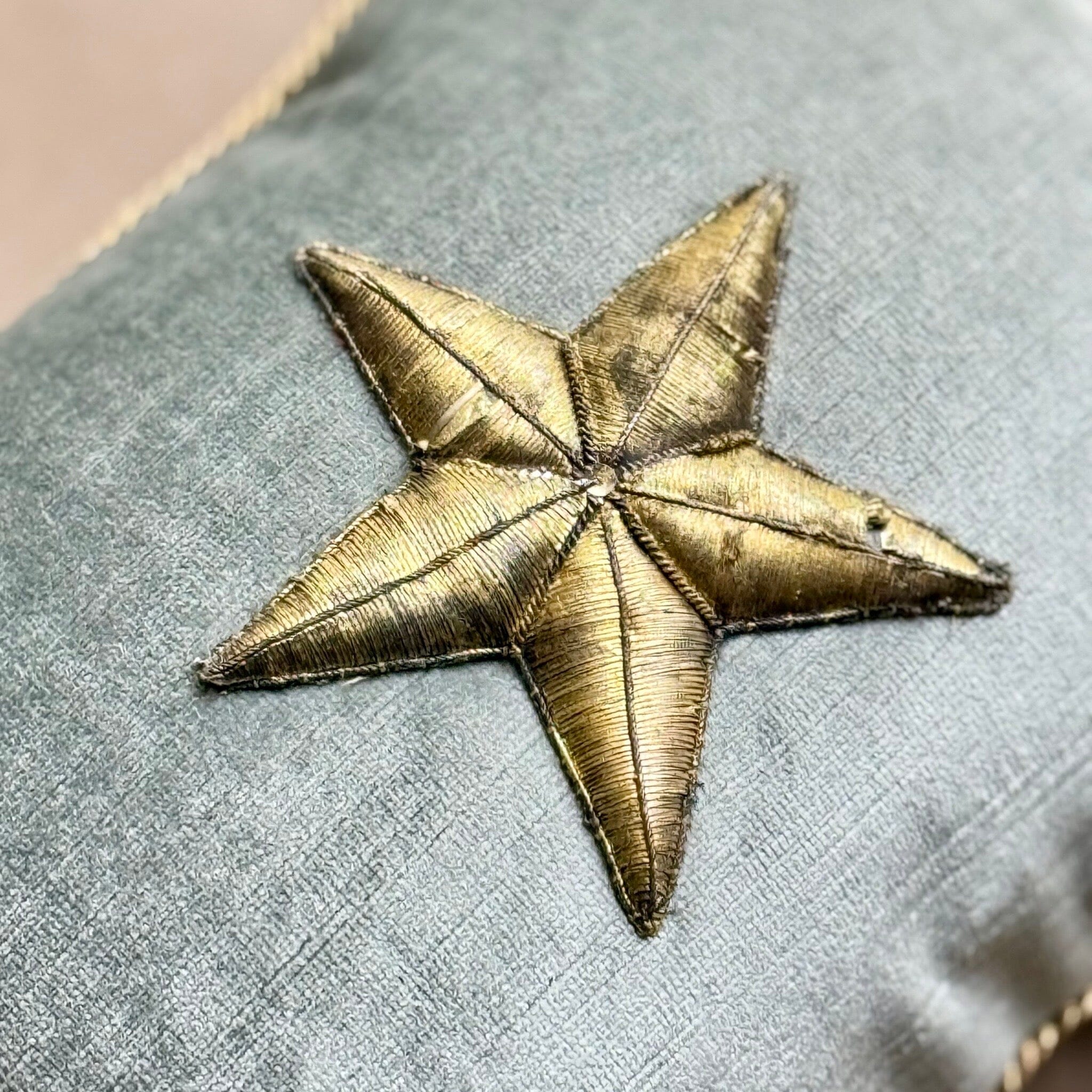 Antique European Raised Gold Metallic Embroidery Pillow (#E110724 | 8 x11") New Pillows B. Viz Design