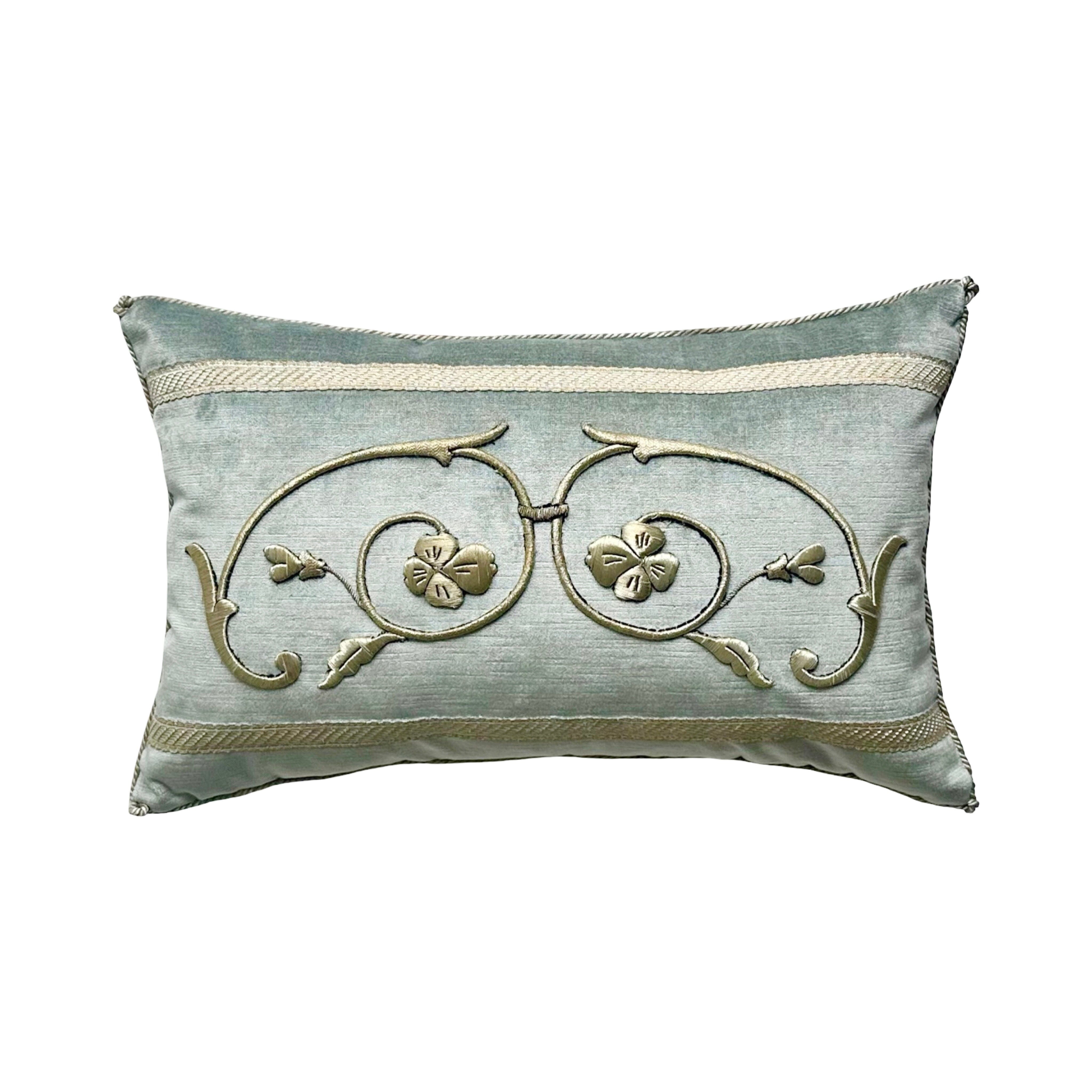 Antique European Raised Silver Embroidery (#E042525 | 12 x19") New Pillows B. Viz Design