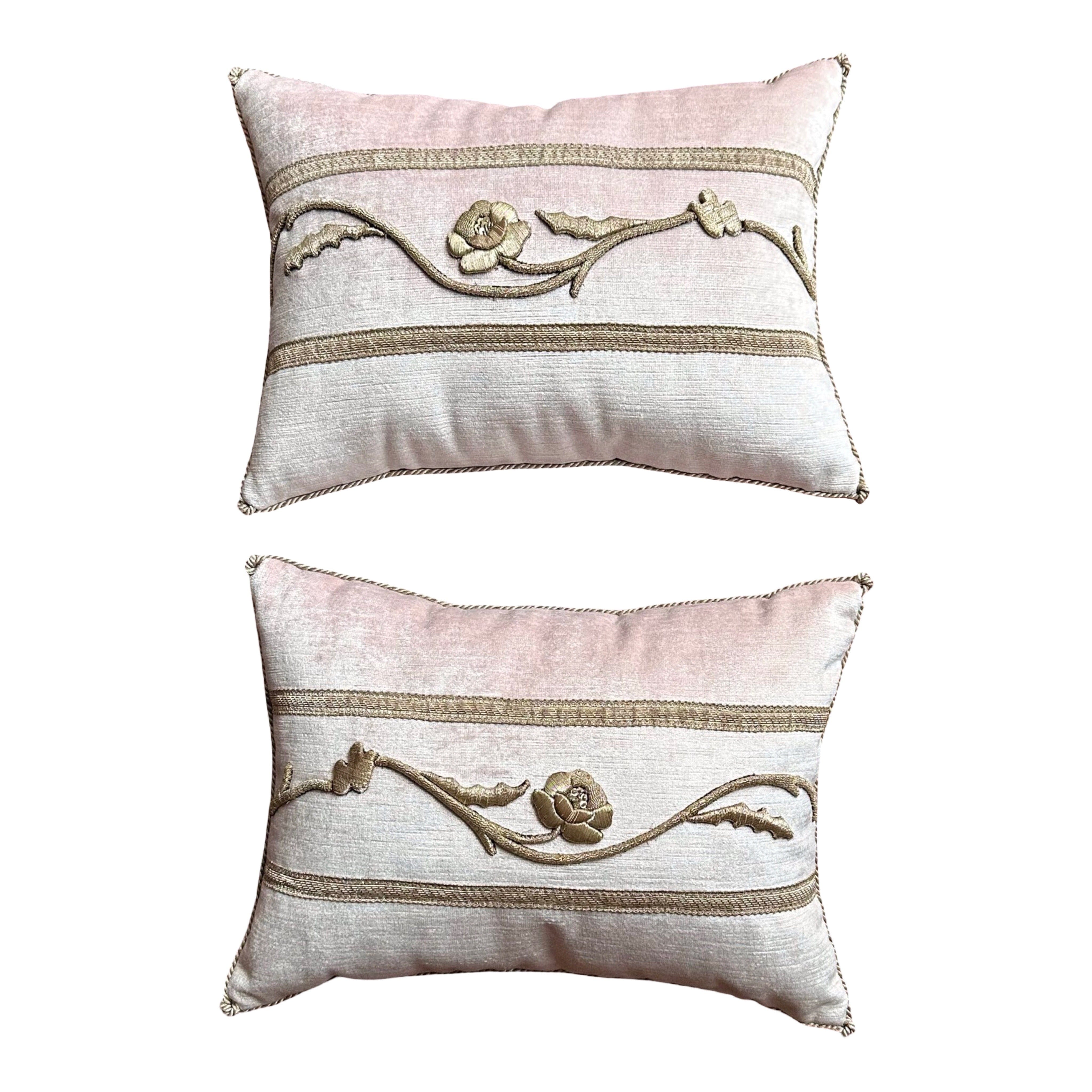 Antique European Raised Silver Embroidery (#E042925A&B | 11 x15") New Pillows B. Viz Design