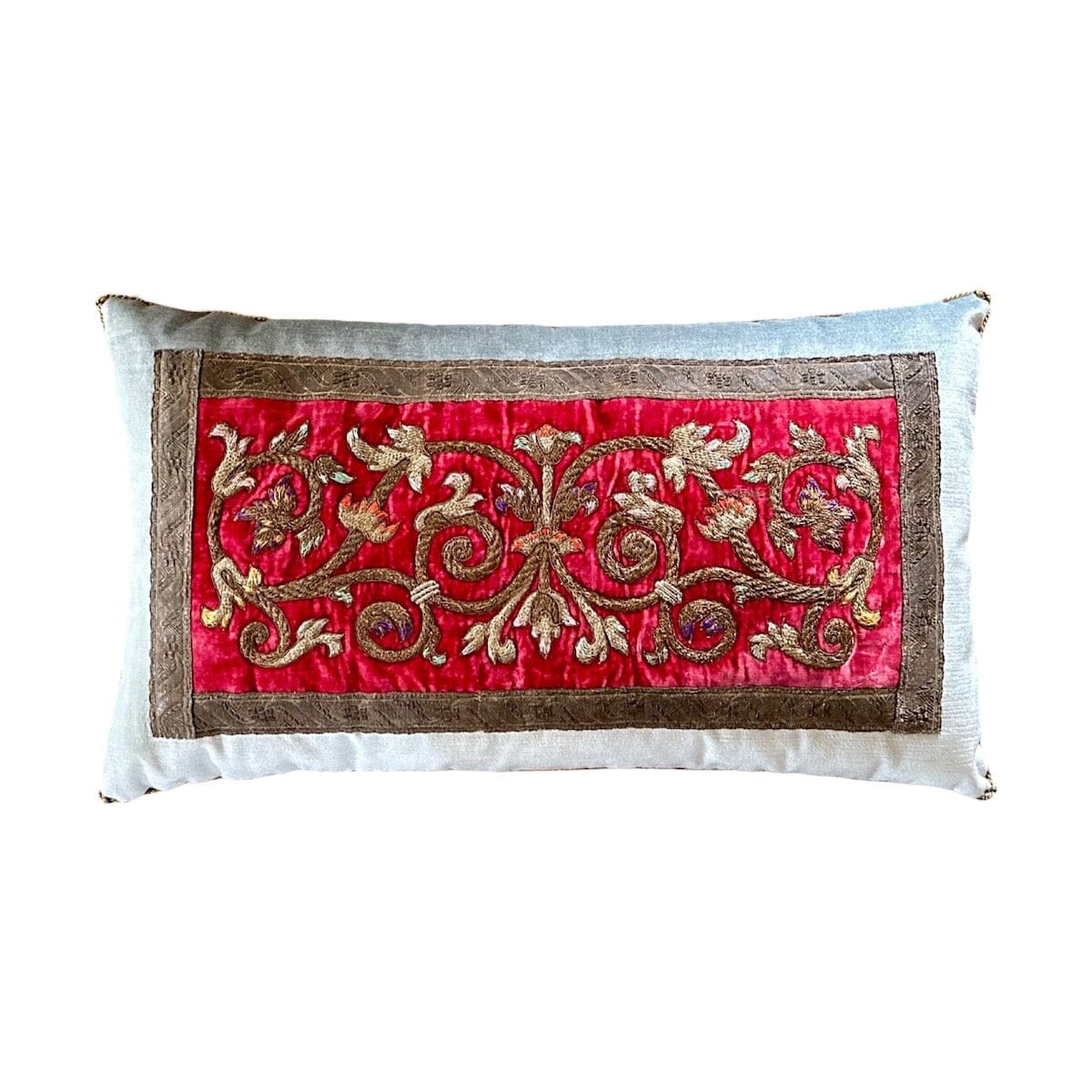 Antique European Silk and Metallic Embroidery (#E030824 | 14 1/2 x 26") New Pillows B. Viz Design