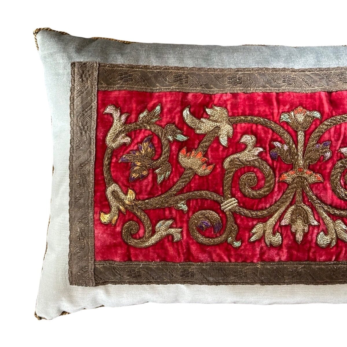 Antique European Silk and Metallic Embroidery (#E030824 | 14 1/2 x 26") New Pillows B. Viz Design