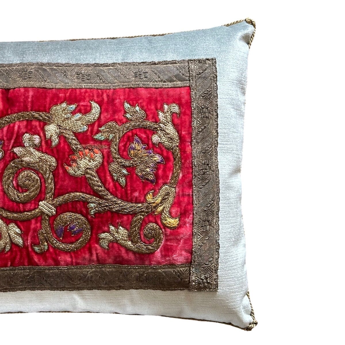 Antique European Silk and Metallic Embroidery (#E030824 | 14 1/2 x 26") New Pillows B. Viz Design