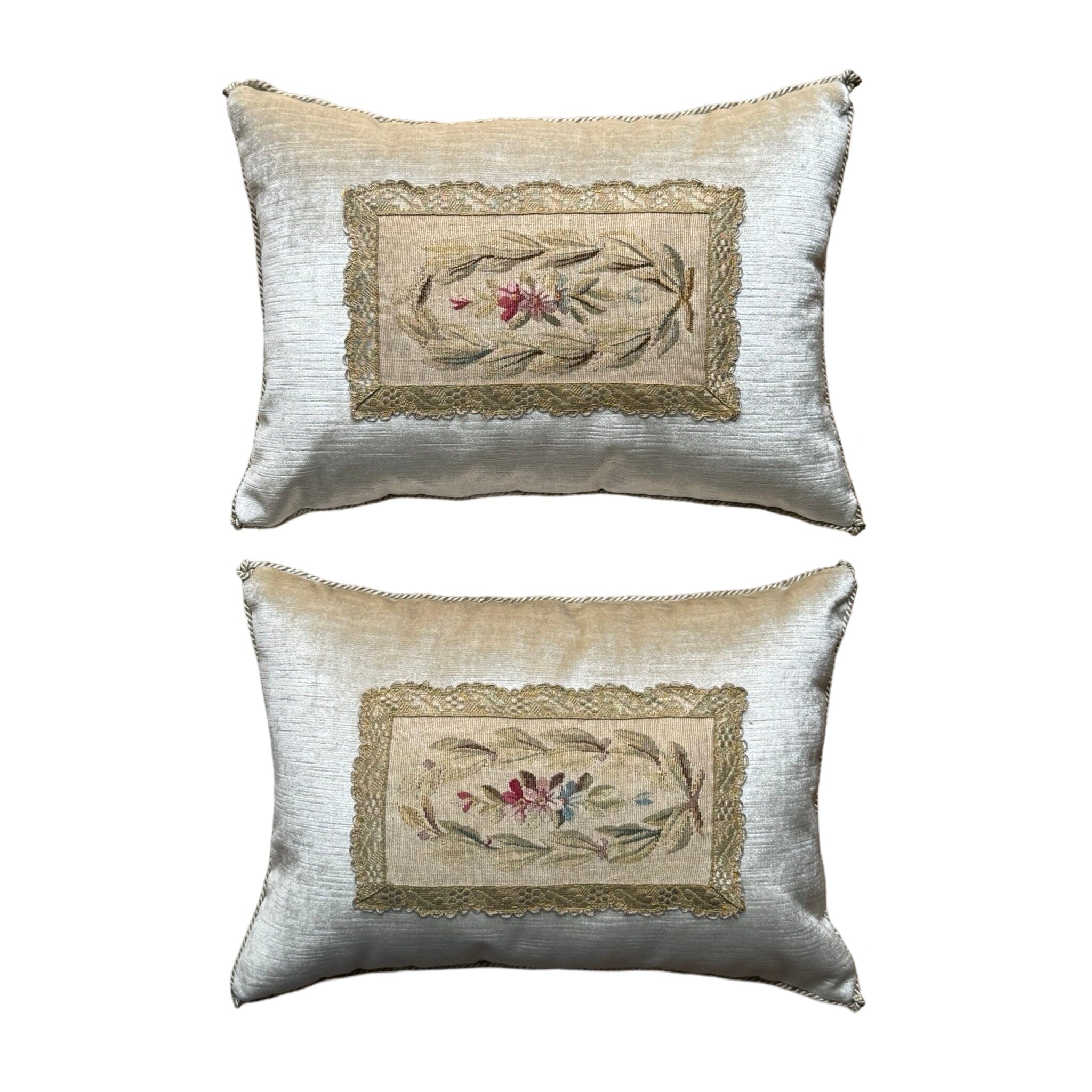 Antique French Tapestry Fragment (#T071024A&B | 11 x 15.5") New Pillows B. Viz Design