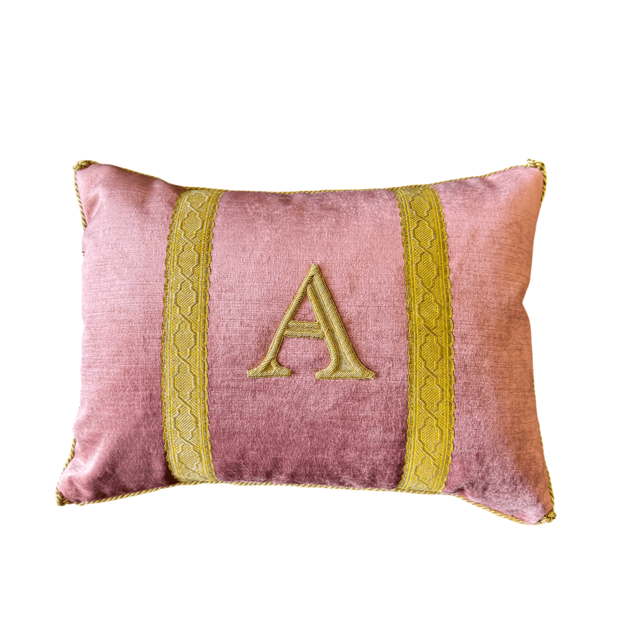 Antique Gold Metallic Appliqué "A" Initial Pillow (#A150226 | 11 x 15") Custom Pillows B. Viz Design