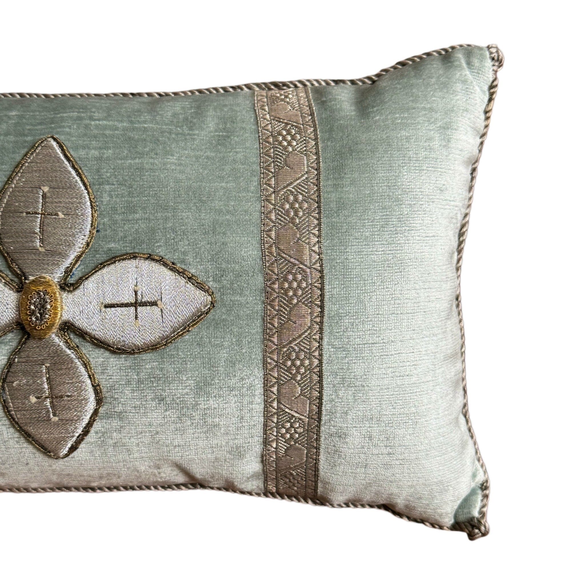 Antique Greek Orthodox Metallic Silver Embroidery (#E082724 | 10 x 17") New Pillows B. Viz Design