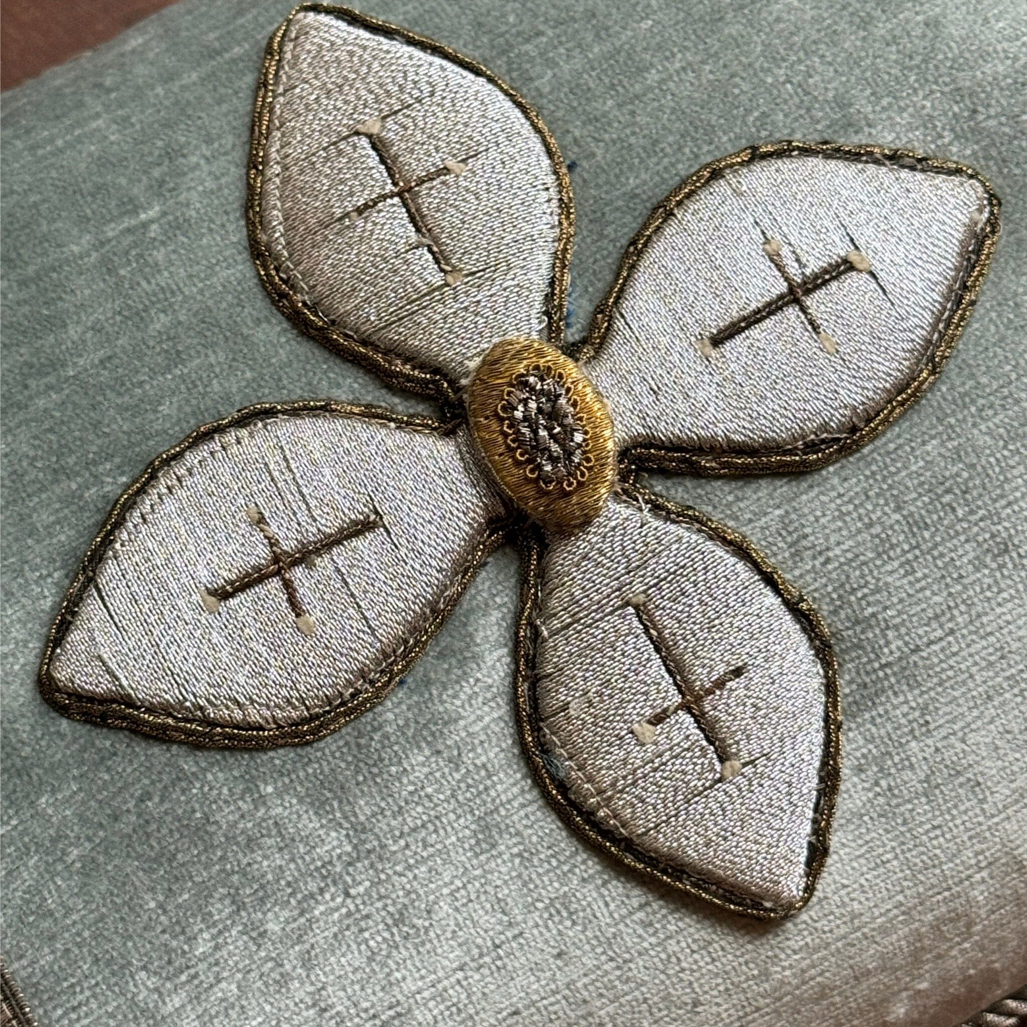 Antique Greek Orthodox Metallic Silver Embroidery (#E082724 | 10 x 17") New Pillows B. Viz Design