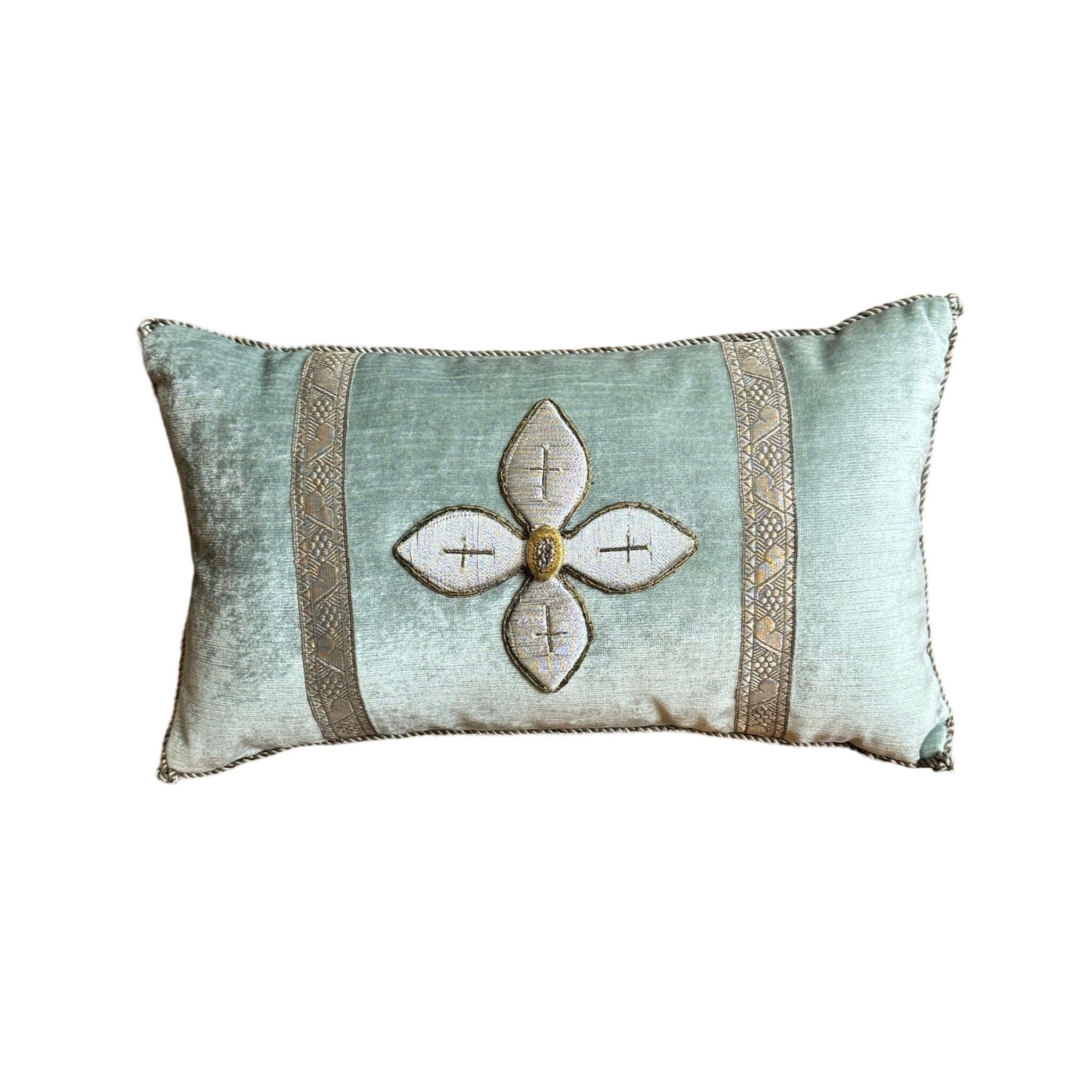 Antique Greek Orthodox Metallic Silver Embroidery (#E082724 | 10 x 17") New Pillows B. Viz Design