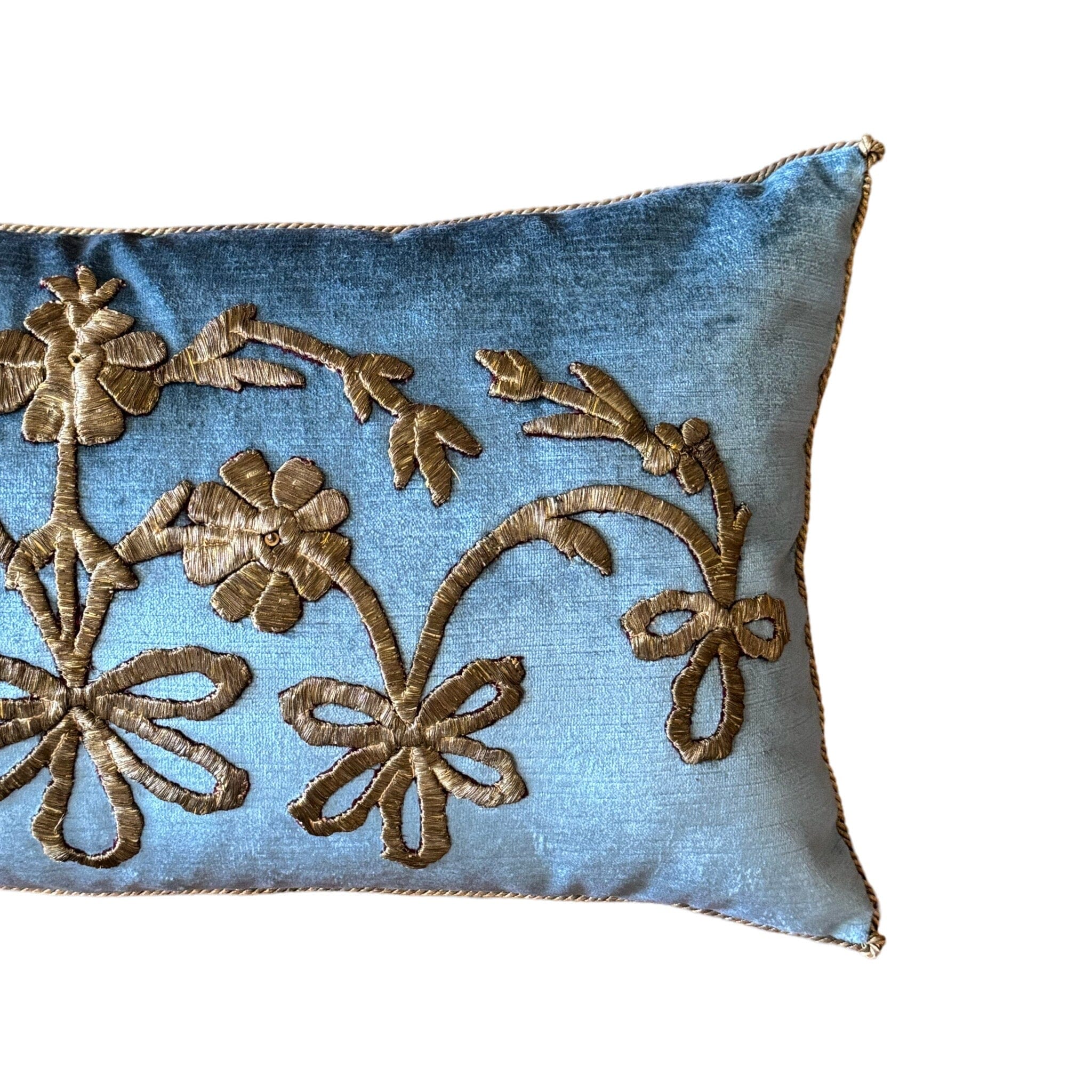 Antique Ottoman Empire Gold Metallic Embroidery (#E030524 | 13 x 24") New Pillows B. Viz Design