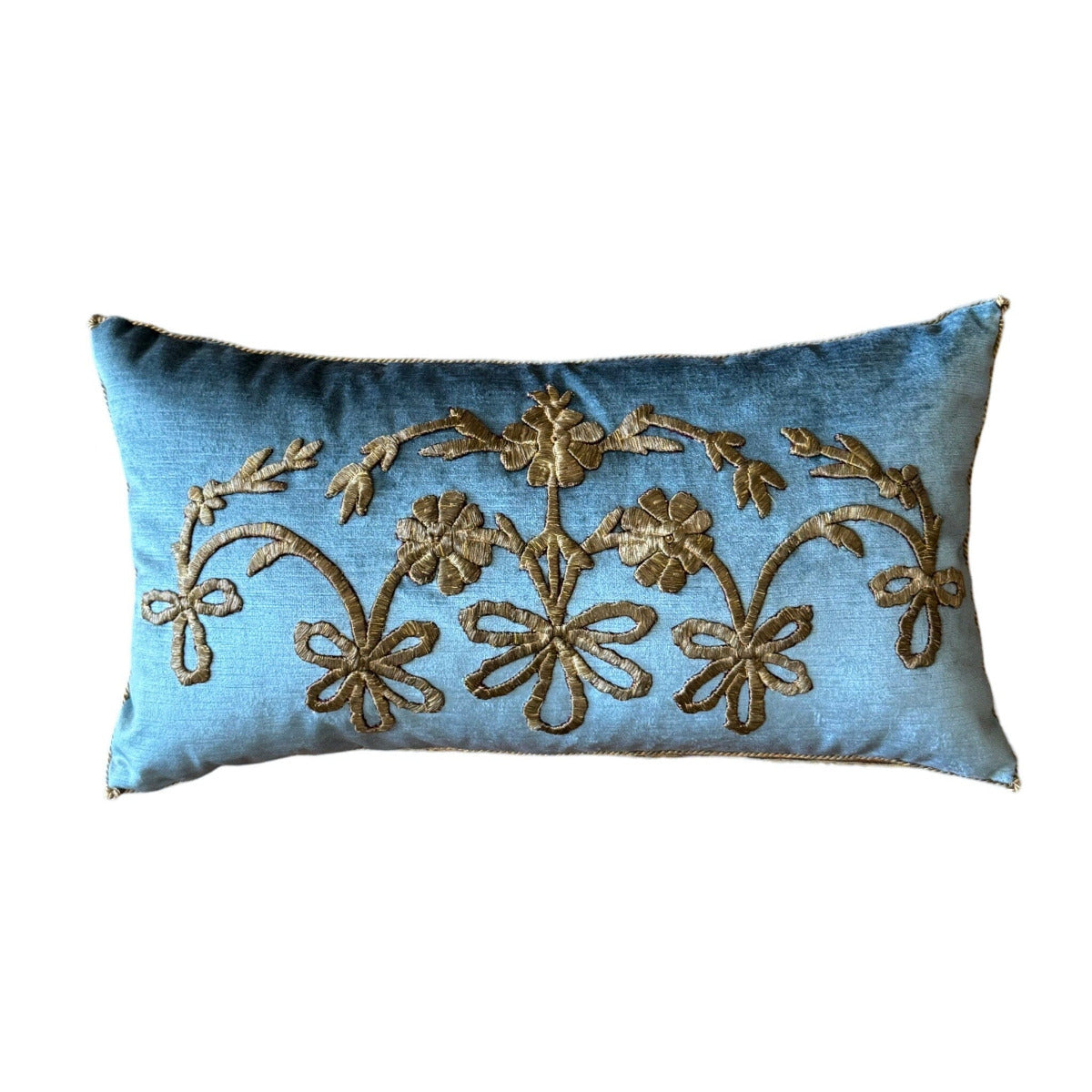 Antique Ottoman Empire Gold Metallic Embroidery (#E030524 | 13 x 24") New Pillows B. Viz Design