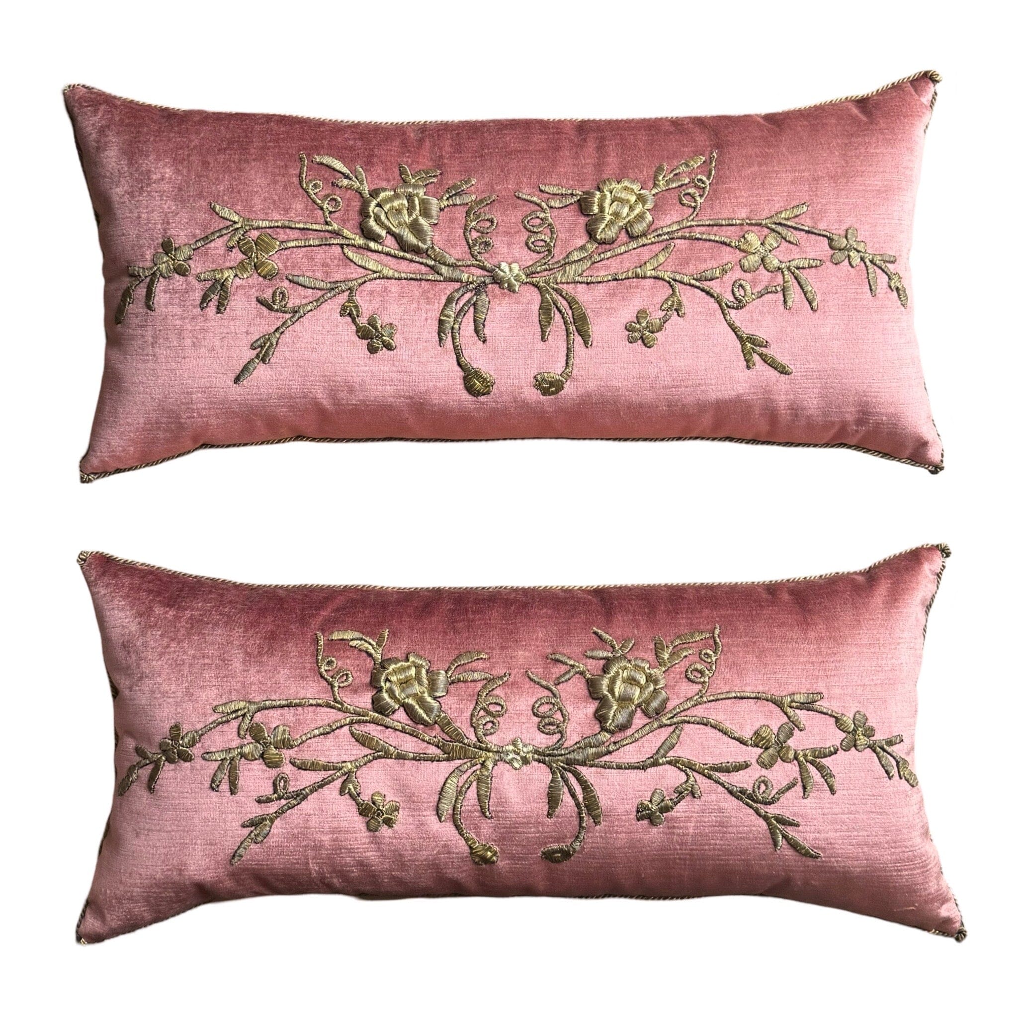 Antique Ottoman Empire Gold Metallic Embroidery (#E041124A&B | 12x 26") New Pillows B. Viz Design