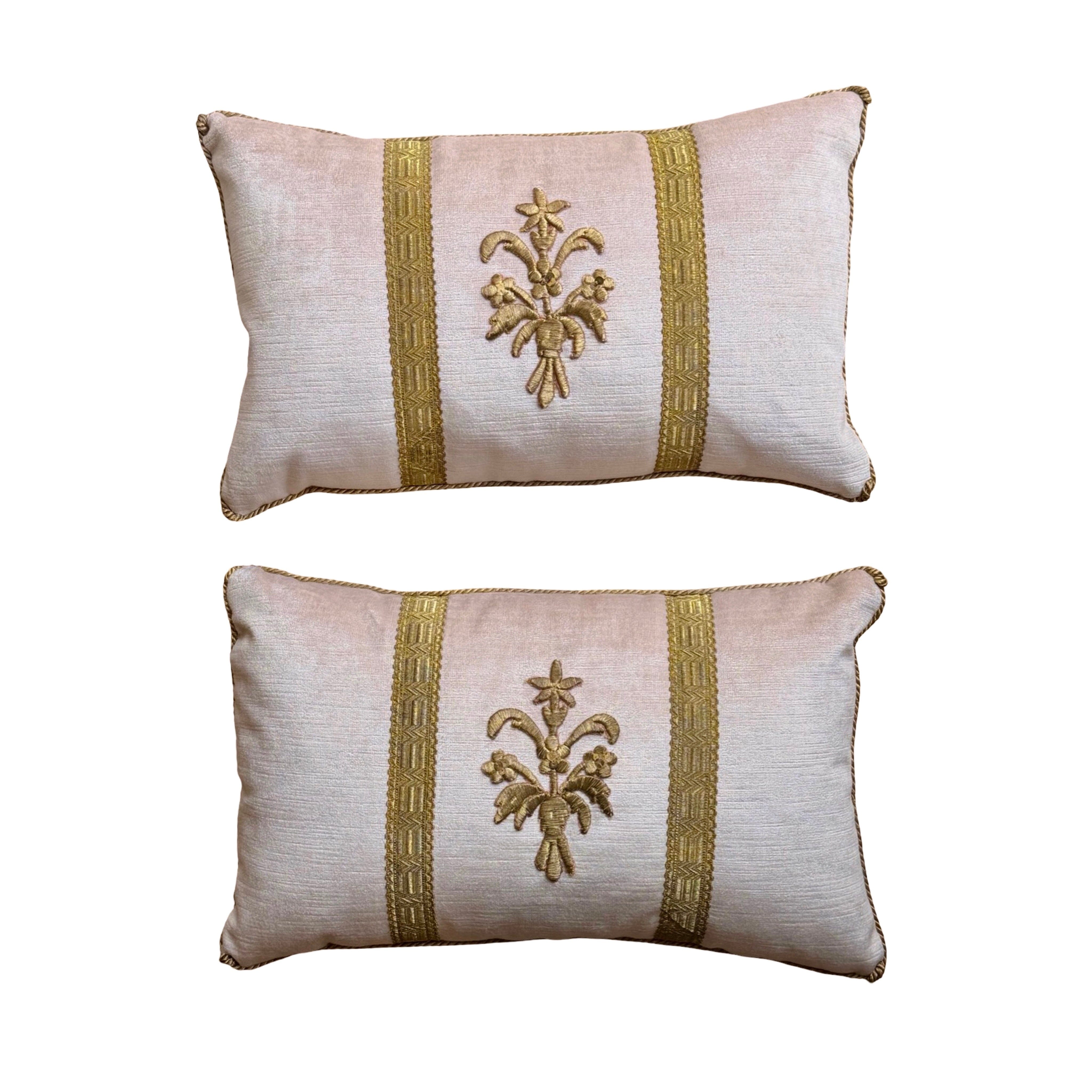 Antique Ottoman Empire Gold Metallic Embroidery (#E070325A&B | 10 x 16") New Pillows B. Viz Design
