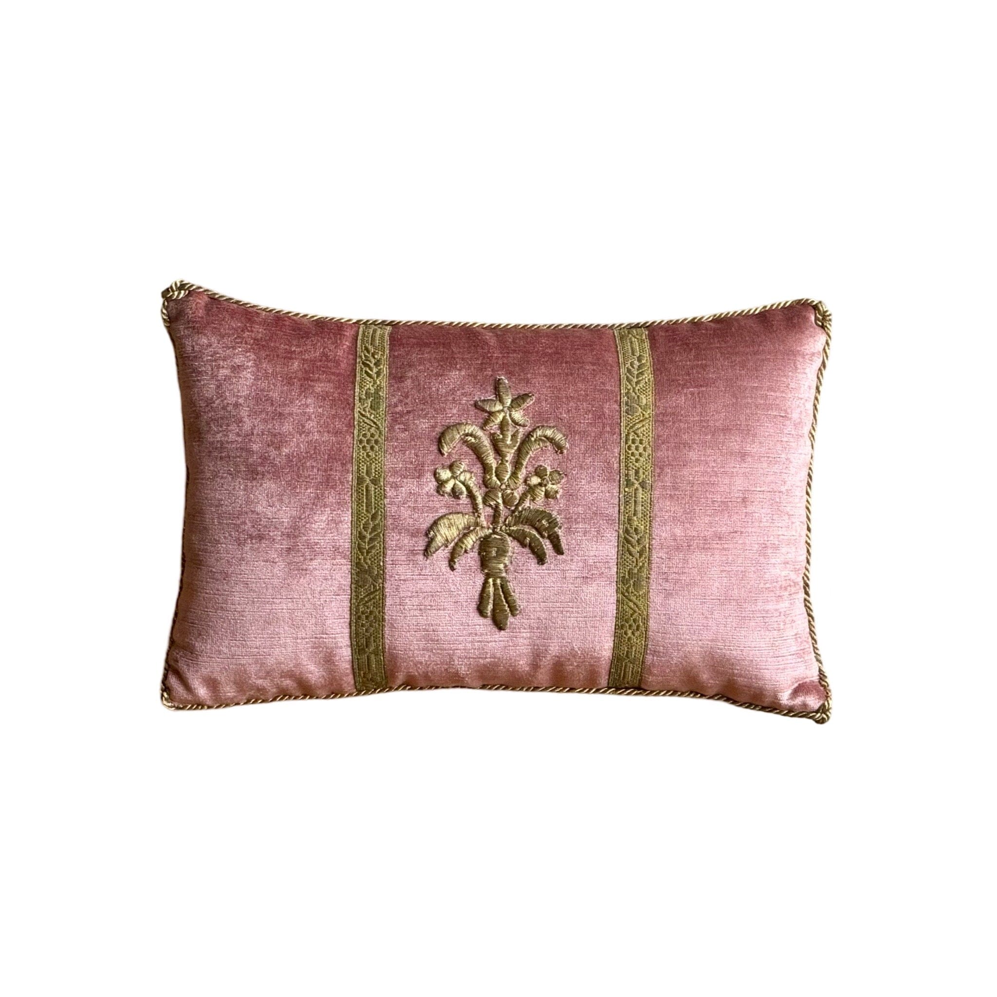 Antique Ottoman Empire Gold Metallic Embroidery on Dusty Rose Velvet (#E090524A&B | 10x 16") New Pillows B. Viz Design