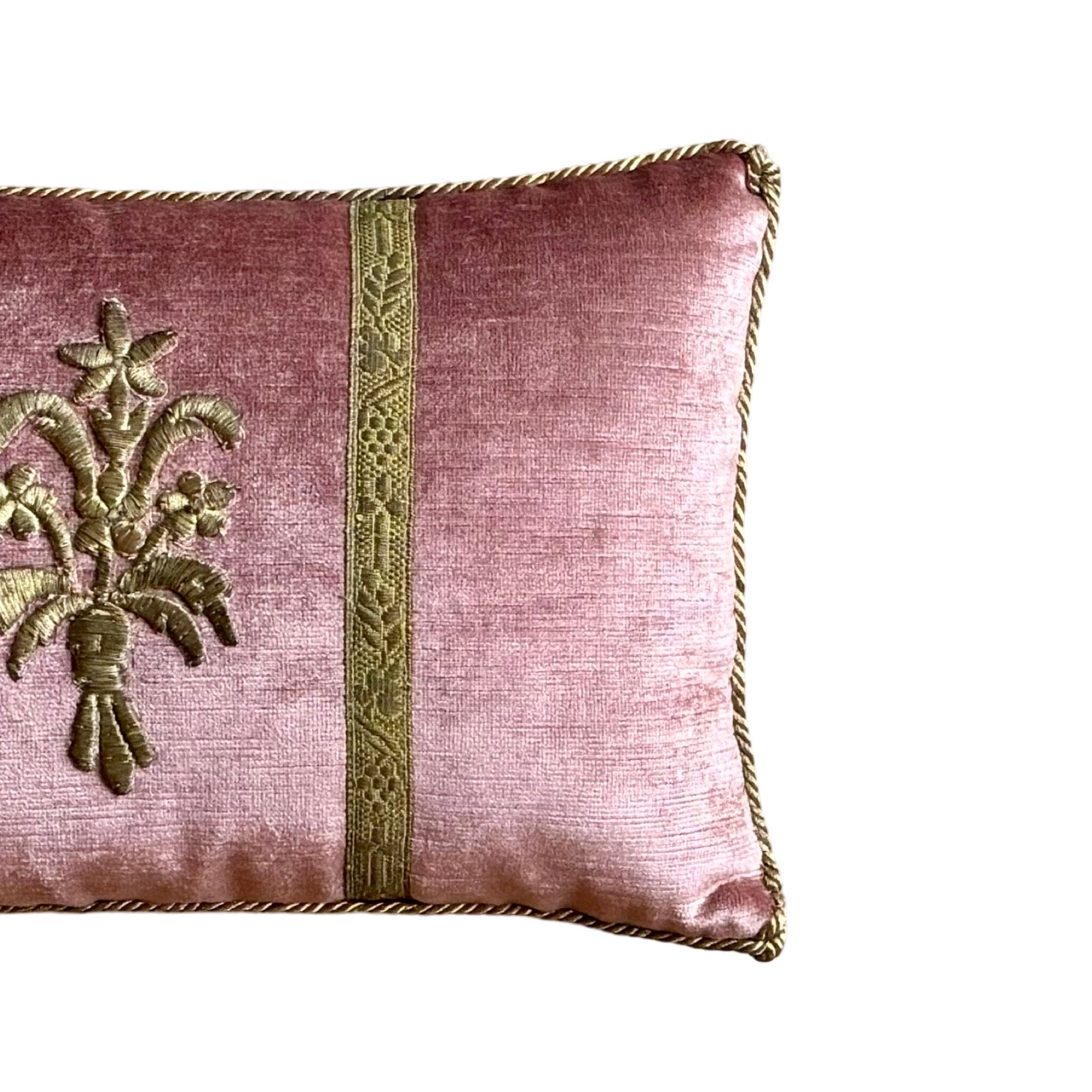 Antique Ottoman Empire Gold Metallic Embroidery on Dusty Rose Velvet (#E090524A&B | 10x 16") New Pillows B. Viz Design