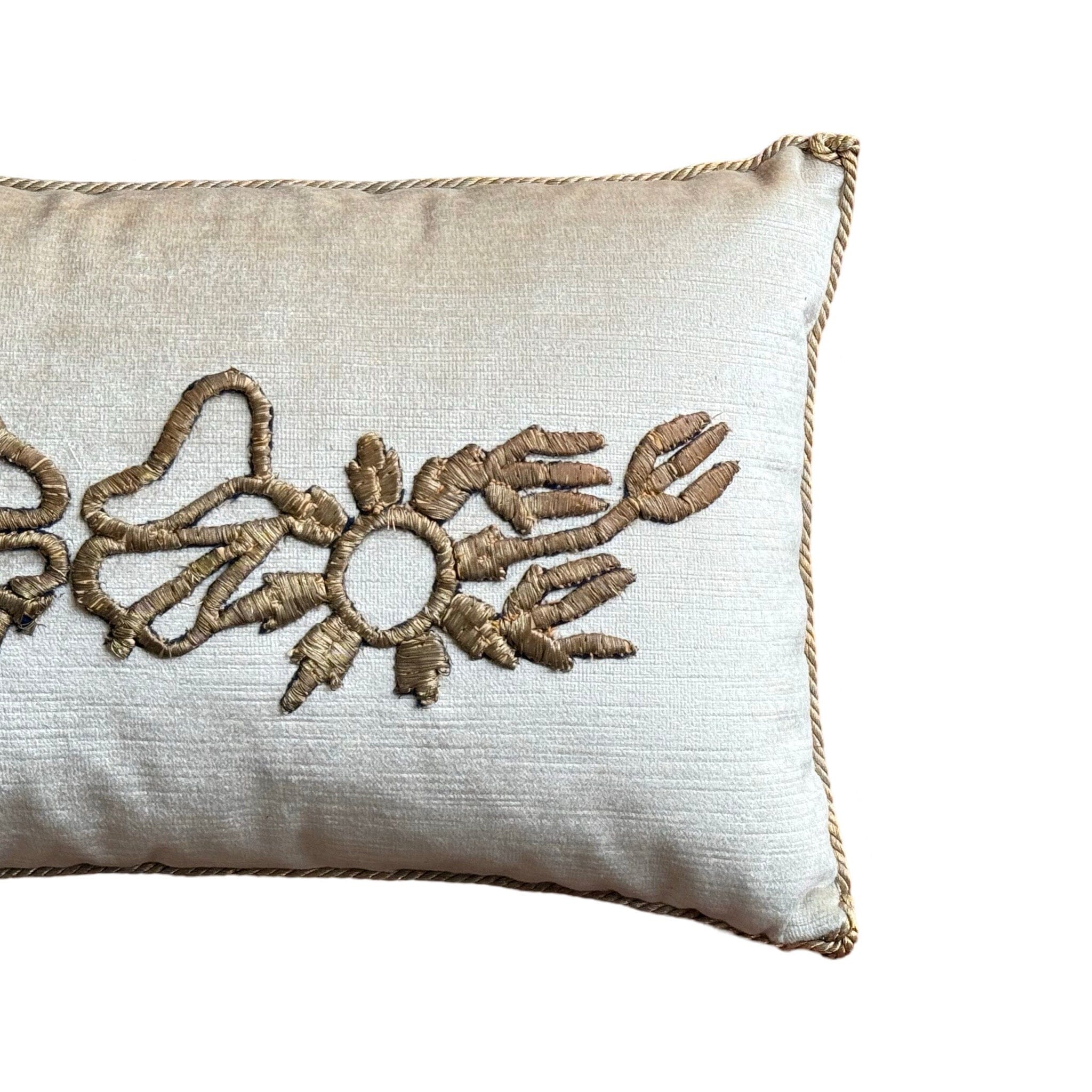 Antique Ottoman Empire Raised Bronze Gold Embroidery (#E012825 | 10 x 18") New Pillows B. Viz Design
