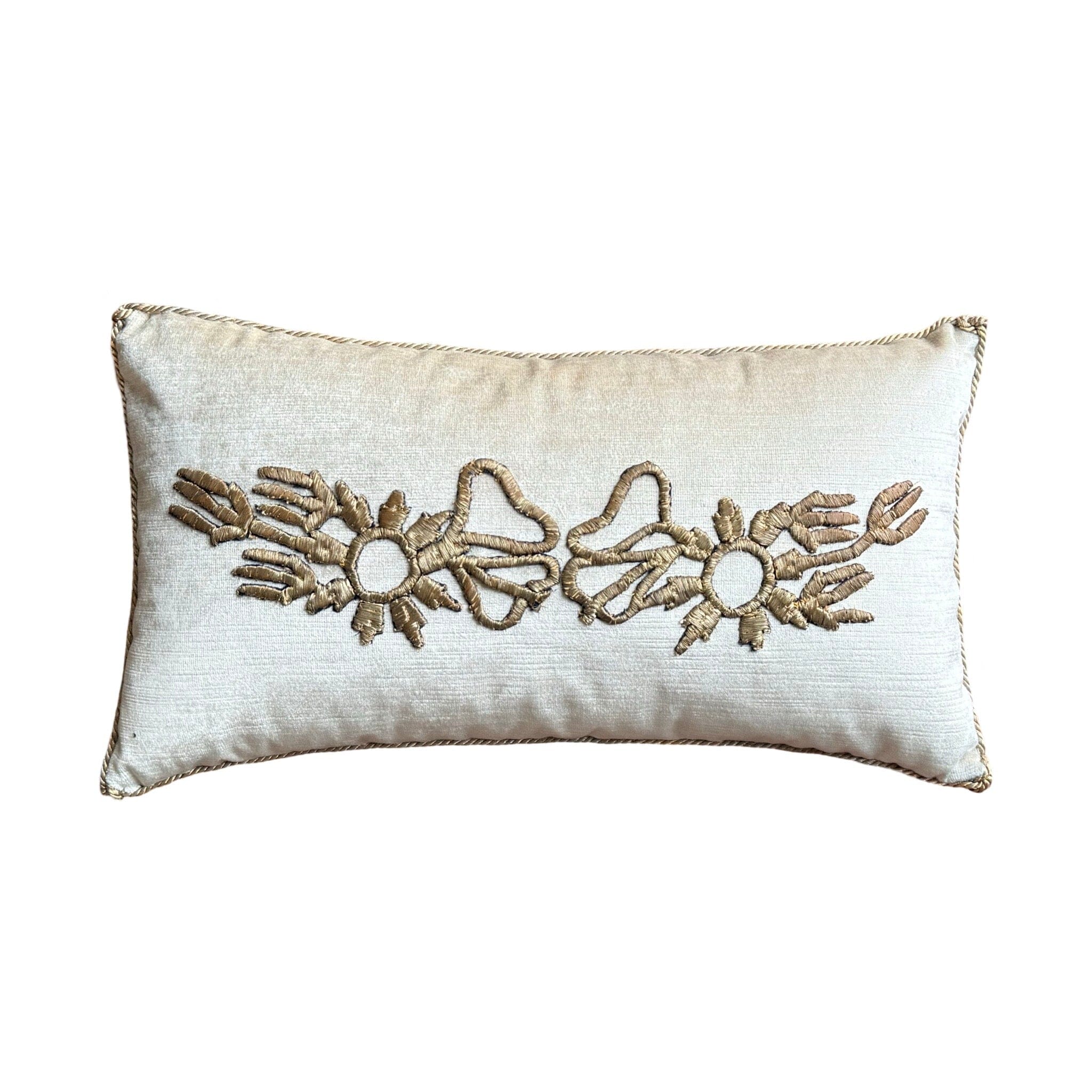 Antique Ottoman Empire Raised Bronze Gold Embroidery (#E012825 | 10 x 18") New Pillows B. Viz Design