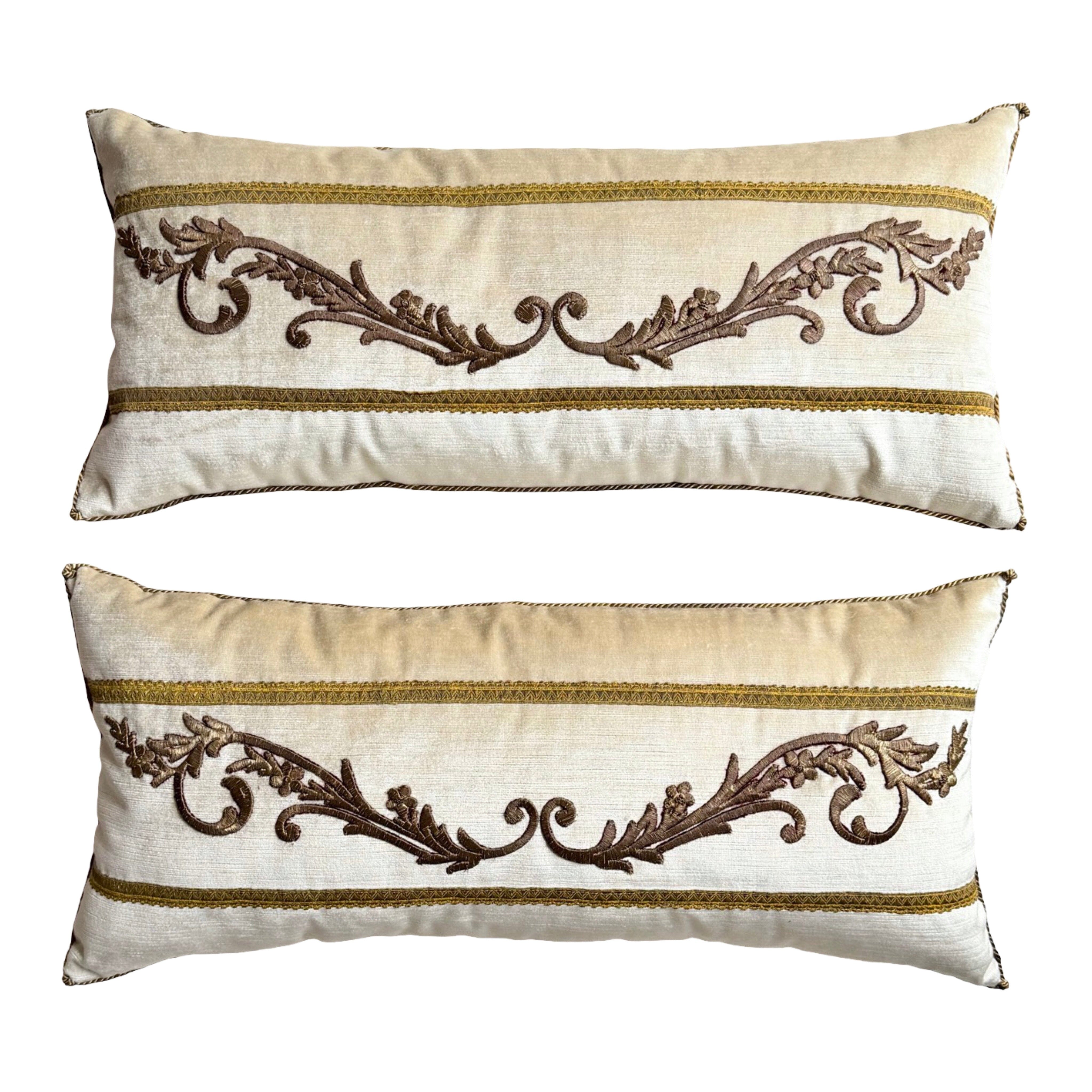 Antique Ottoman Empire Raised Gold Embroidery (#E042725A&B | 12 x 26") New Pillows B. Viz Design