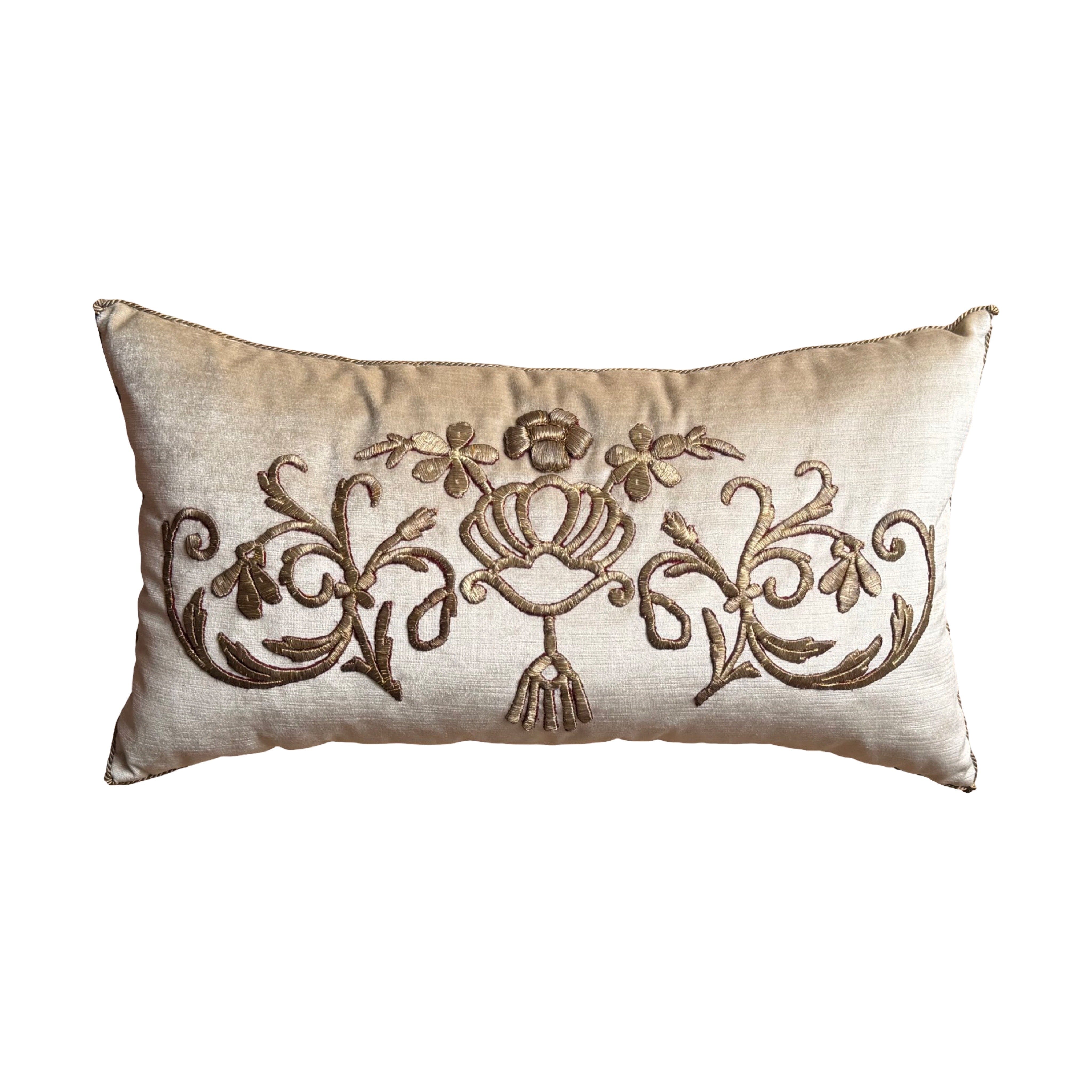 Antique Ottoman Empire Raised Gold Embroidery (#E062025 | 15" x 27") New Pillows B. Viz Design