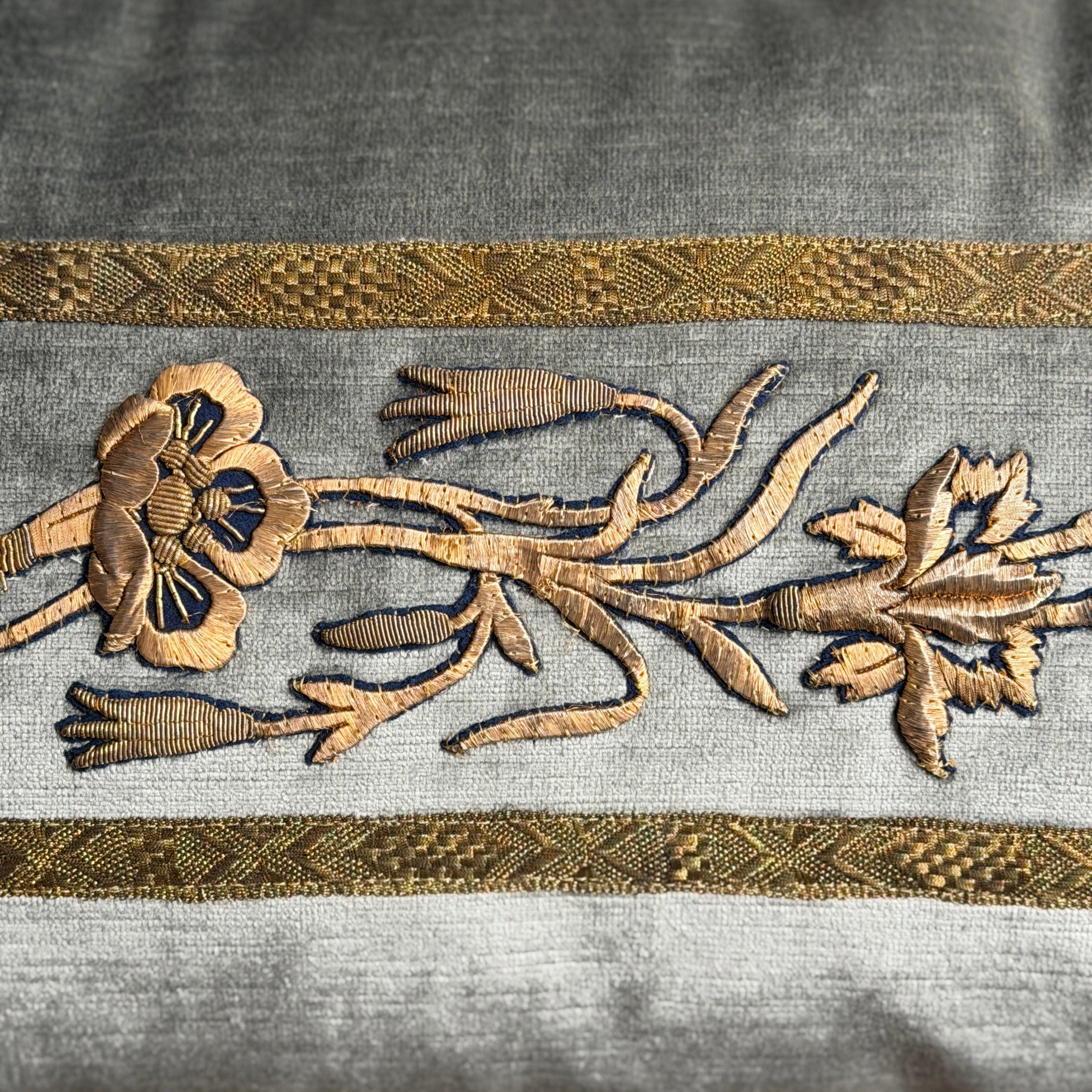 Antique Ottoman Empire Raised Gold Embroidery (#E090124 | 14 x43.5") New Pillows B. Viz Design