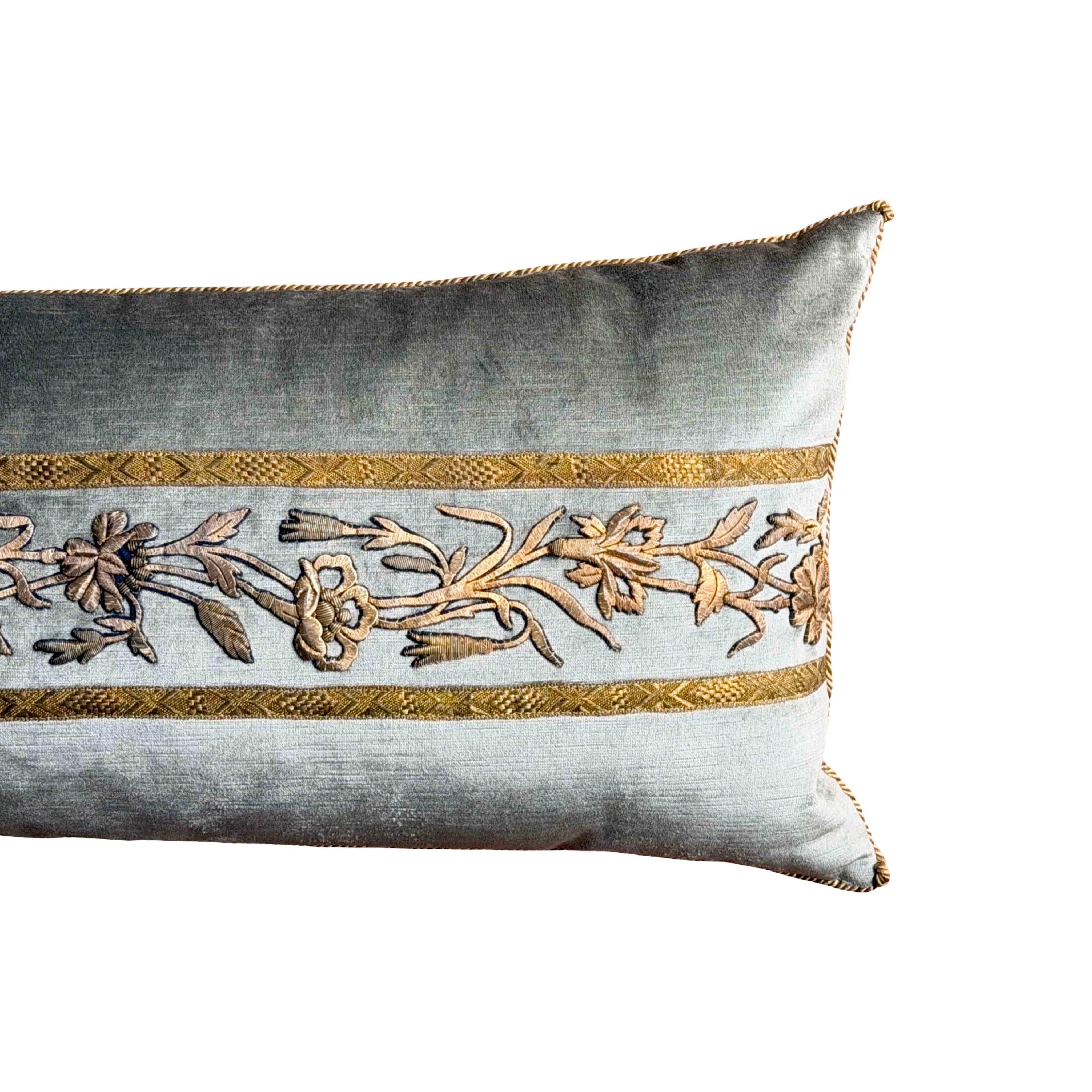 Antique Ottoman Empire Raised Gold Embroidery (#E090124 | 14 x43.5") New Pillows B. Viz Design