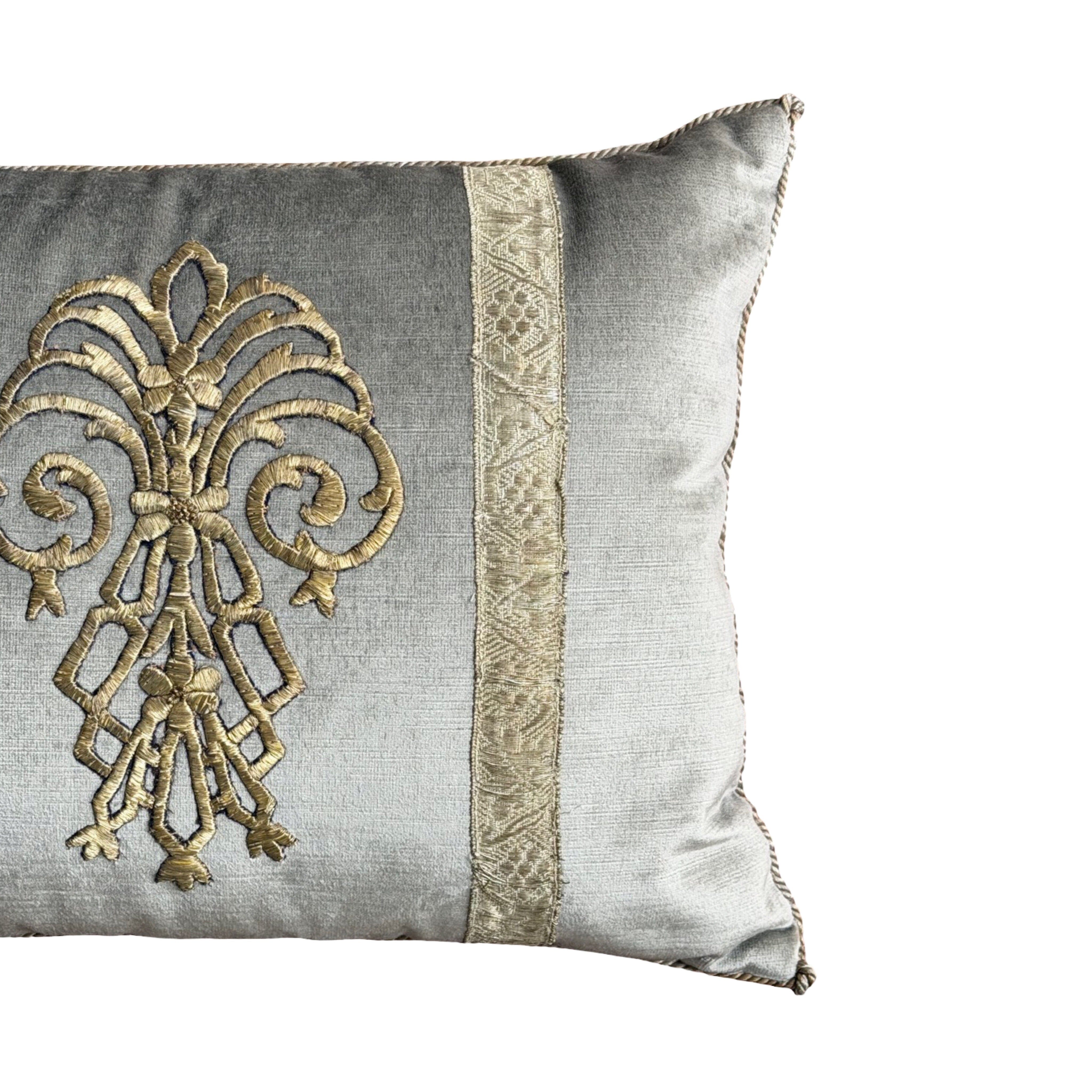 Antique Ottoman Empire Raised Gold Embroidery (#E092223A&B | 14 x 18 1/2") New Pillows B. Viz Design