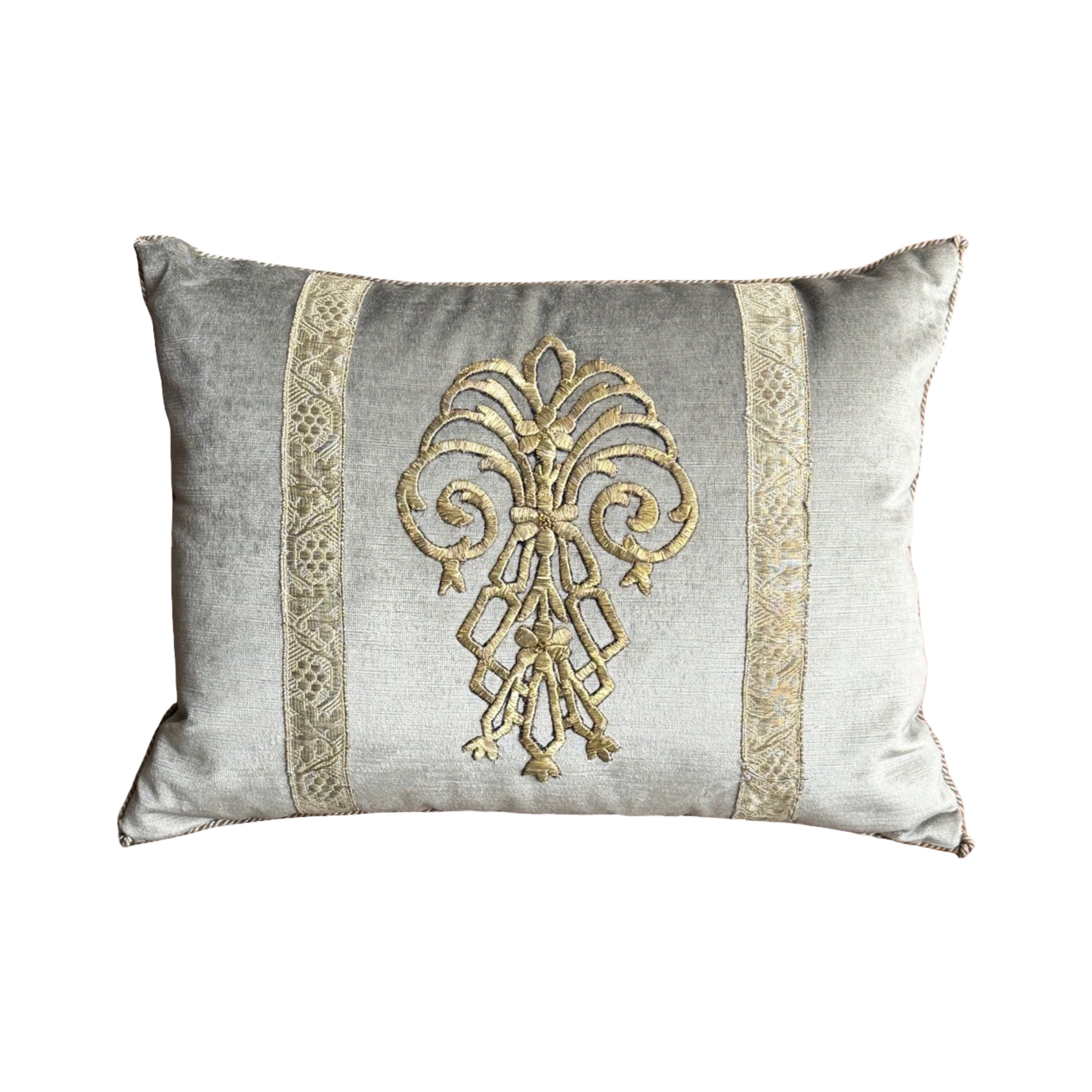 Antique Ottoman Empire Raised Gold Embroidery (#E092223A&B | 14 x 18 1/2") New Pillows B. Viz Design