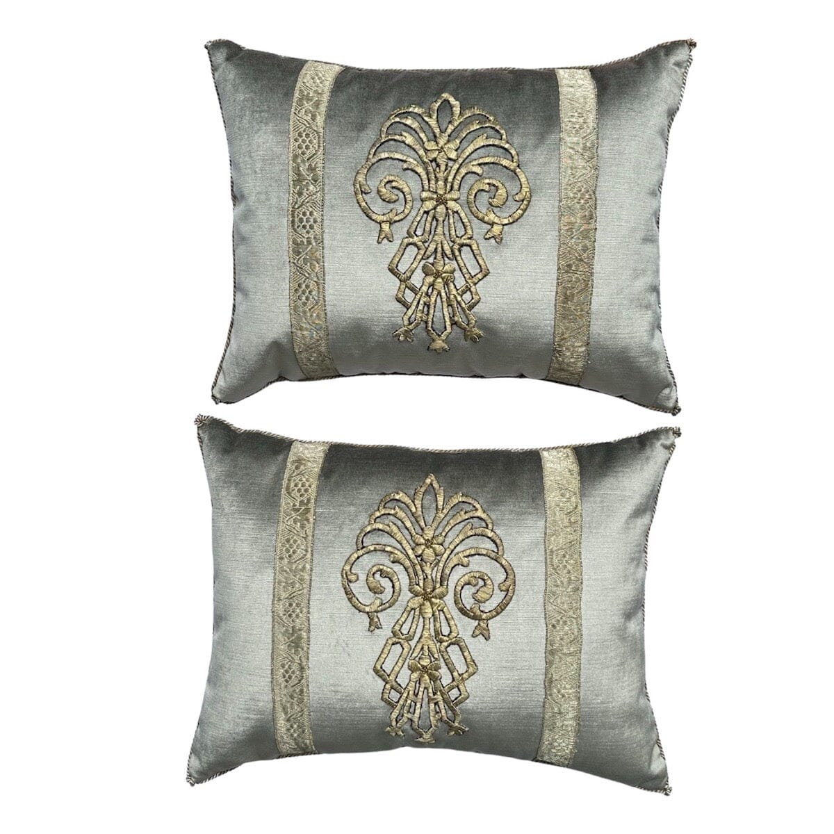 Antique Ottoman Empire Raised Gold Embroidery (#E092223A&B | 14 x 18 1/2") New Pillows B. Viz Design 