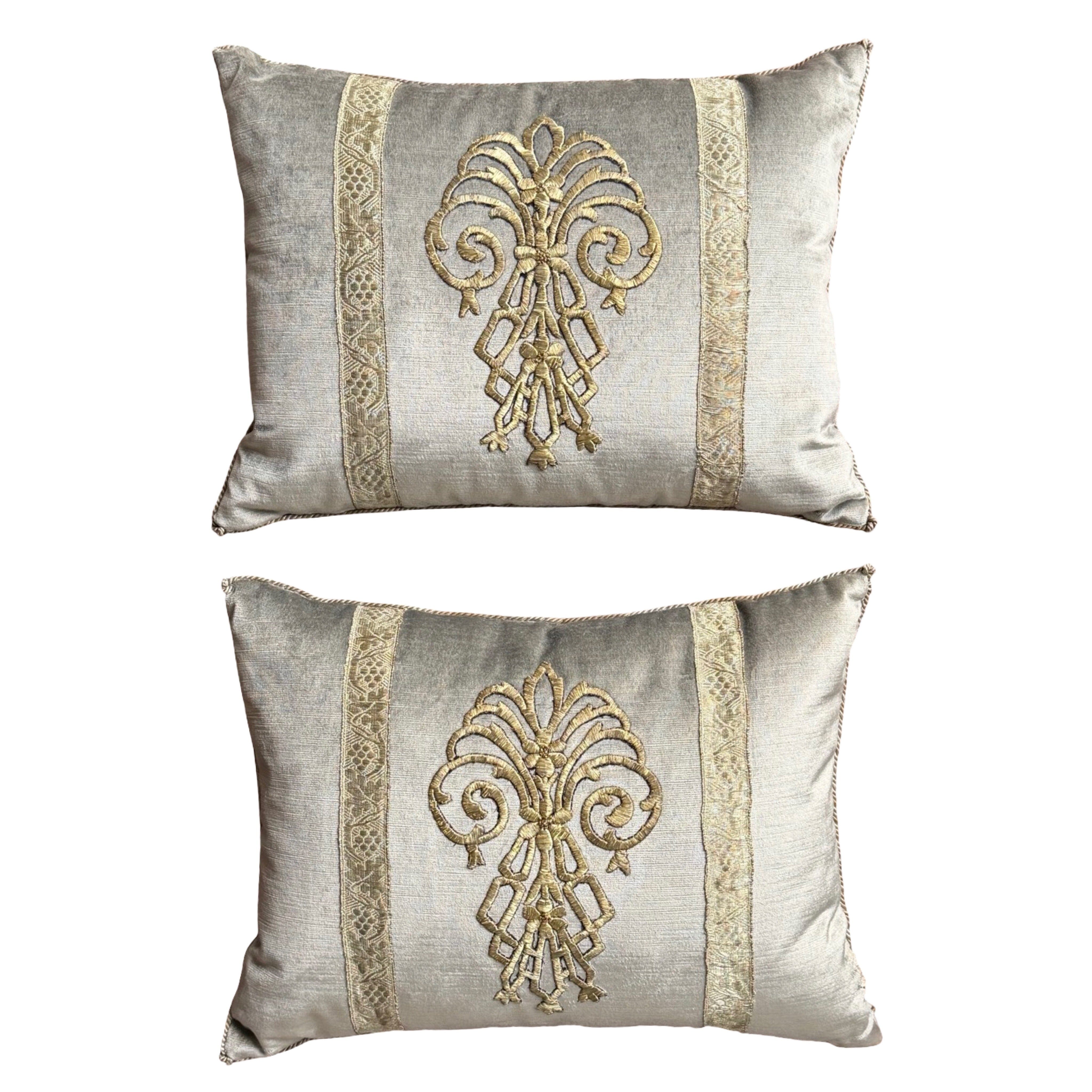 Antique Ottoman Empire Raised Gold Embroidery (#E092223A&B | 14 x 18 1/2") New Pillows B. Viz Design