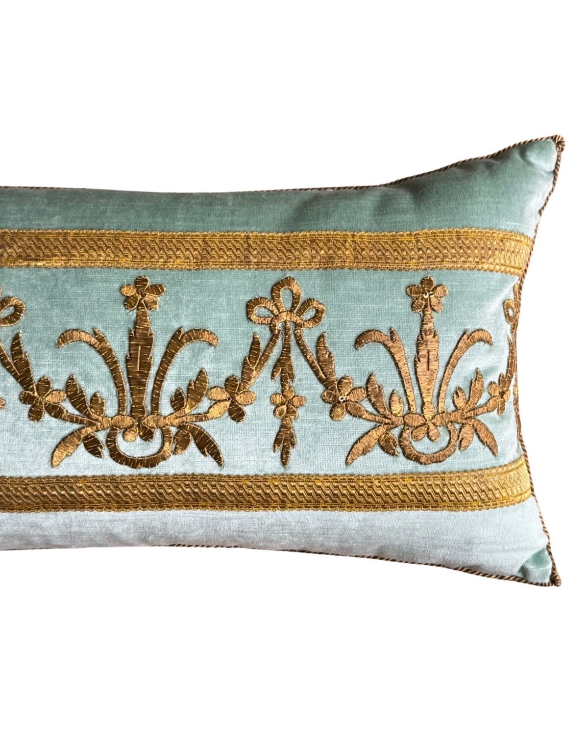 Antique Ottoman Empire Raised Gold Embroidery (#E130523 | 13 1/4 x 29 1/2") New Pillows B. Viz Design