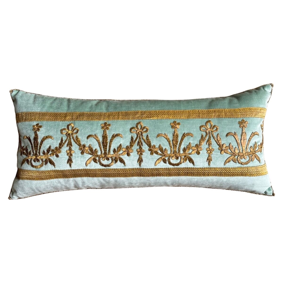 Antique Ottoman Empire Raised Gold Embroidery (#E130523 | 13 1/4 x 29 1/2") New Pillows B. Viz Design