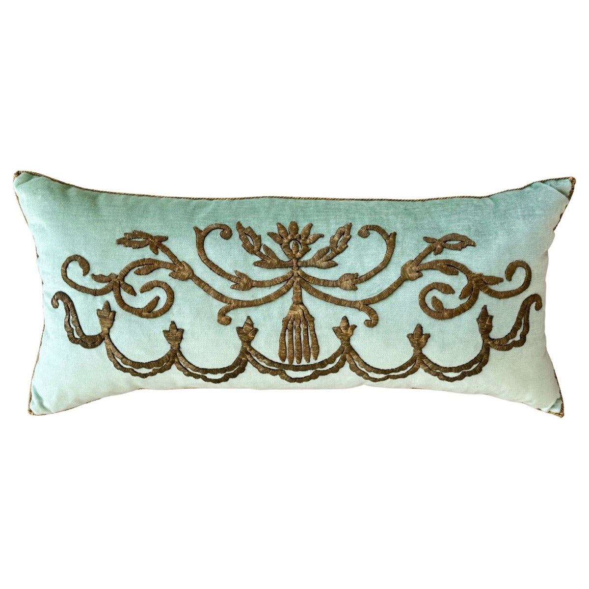 Antique Ottoman Empire Raised Gold Embroidery (#E130923 | 14.5 x 31") New Pillows B. Viz Design