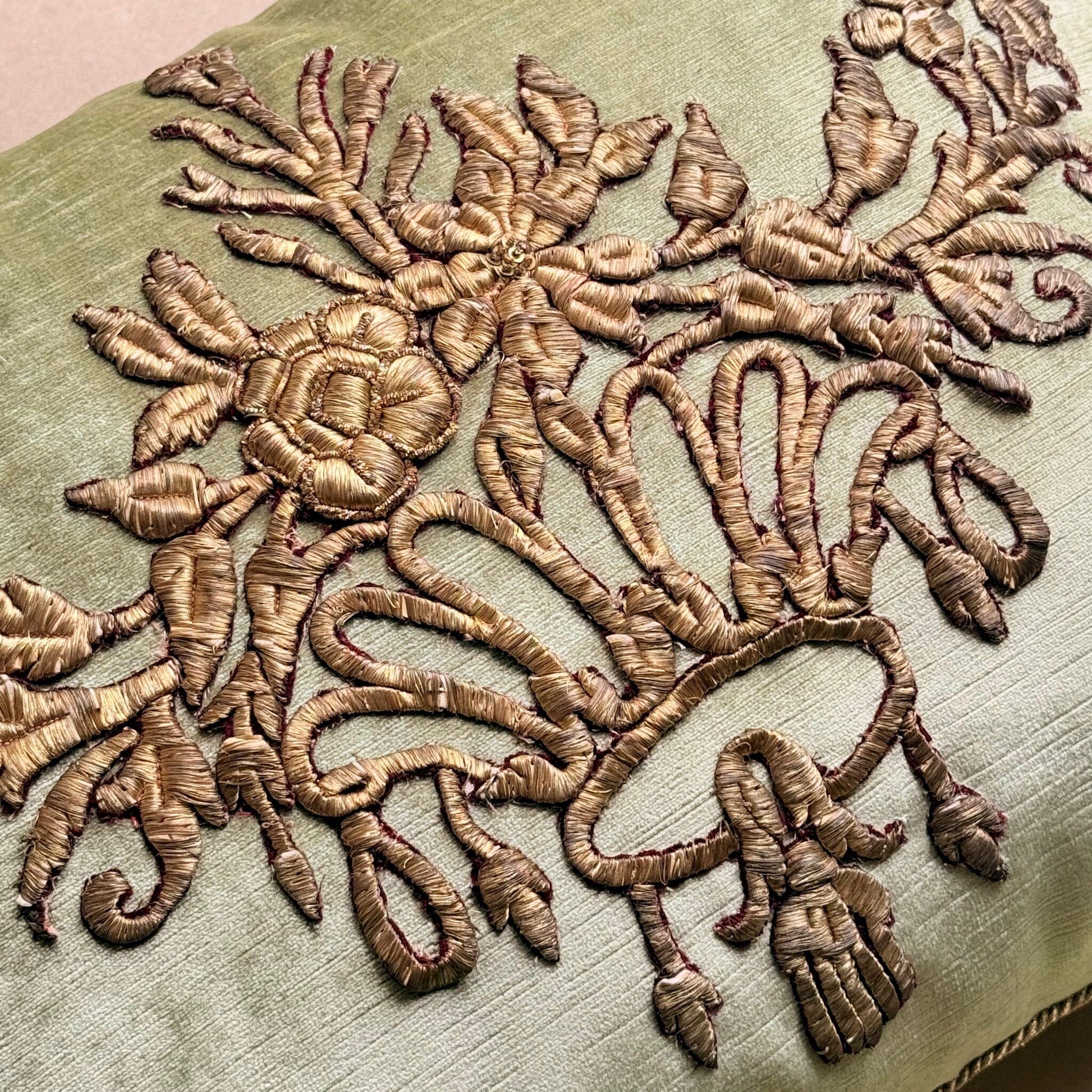 Antique Ottoman Empire Raised Gold Metallic Embroidery (#E010225 | 16" x 21") New Pillows B. Viz Design