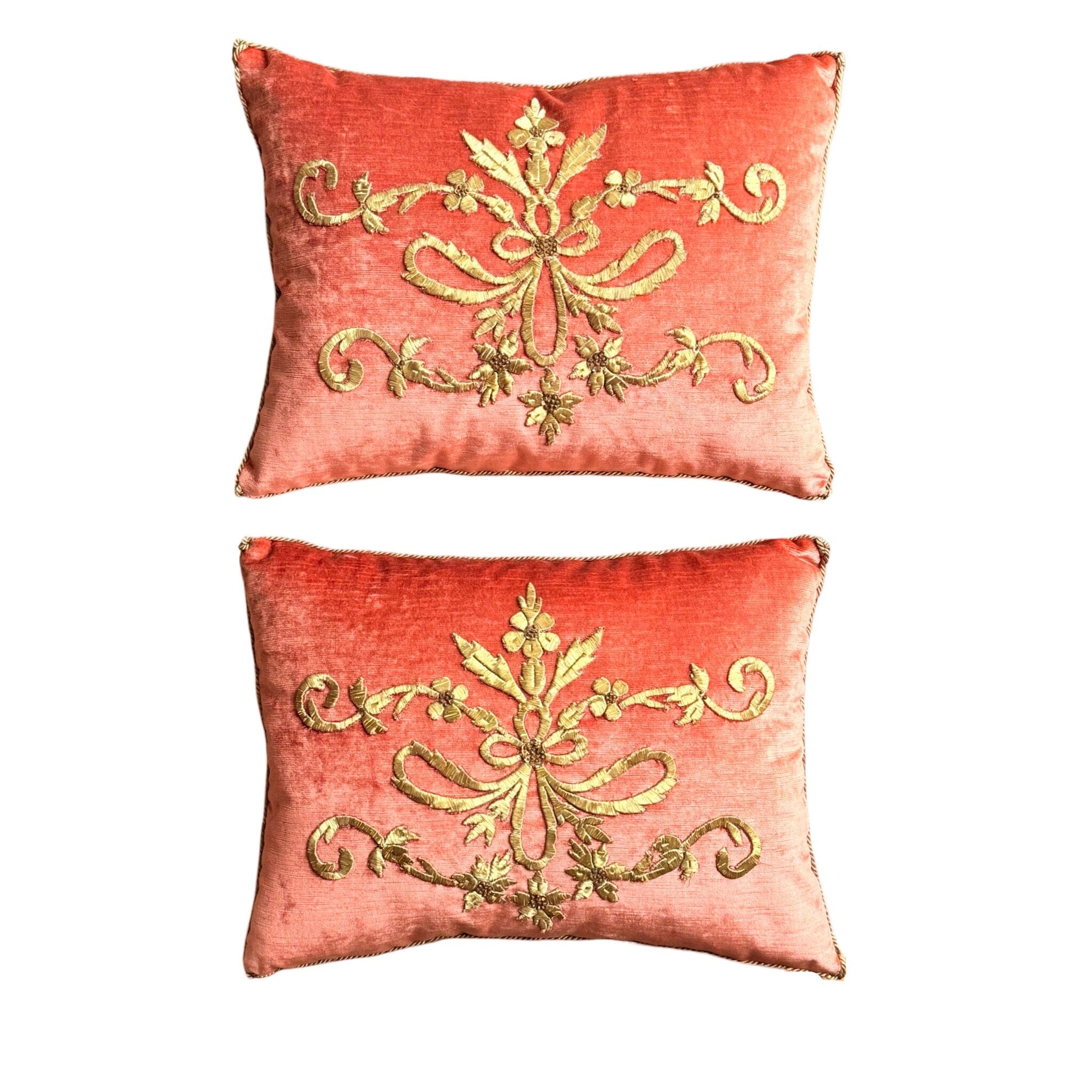 Antique Ottoman Empire Raised Gold Metallic Embroidery (#E010425 | 14" x 18.5") New Pillows B. Viz Design