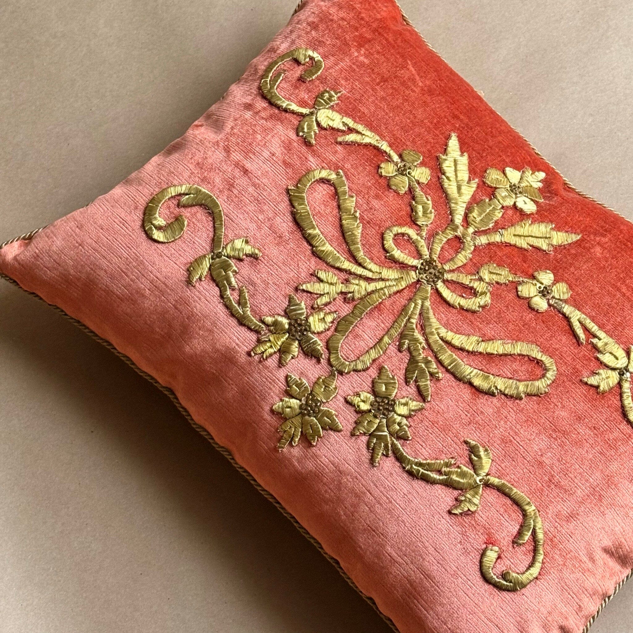 Antique Ottoman Empire Raised Gold Metallic Embroidery (#E010425 | 14" x 18.5") New Pillows B. Viz Design