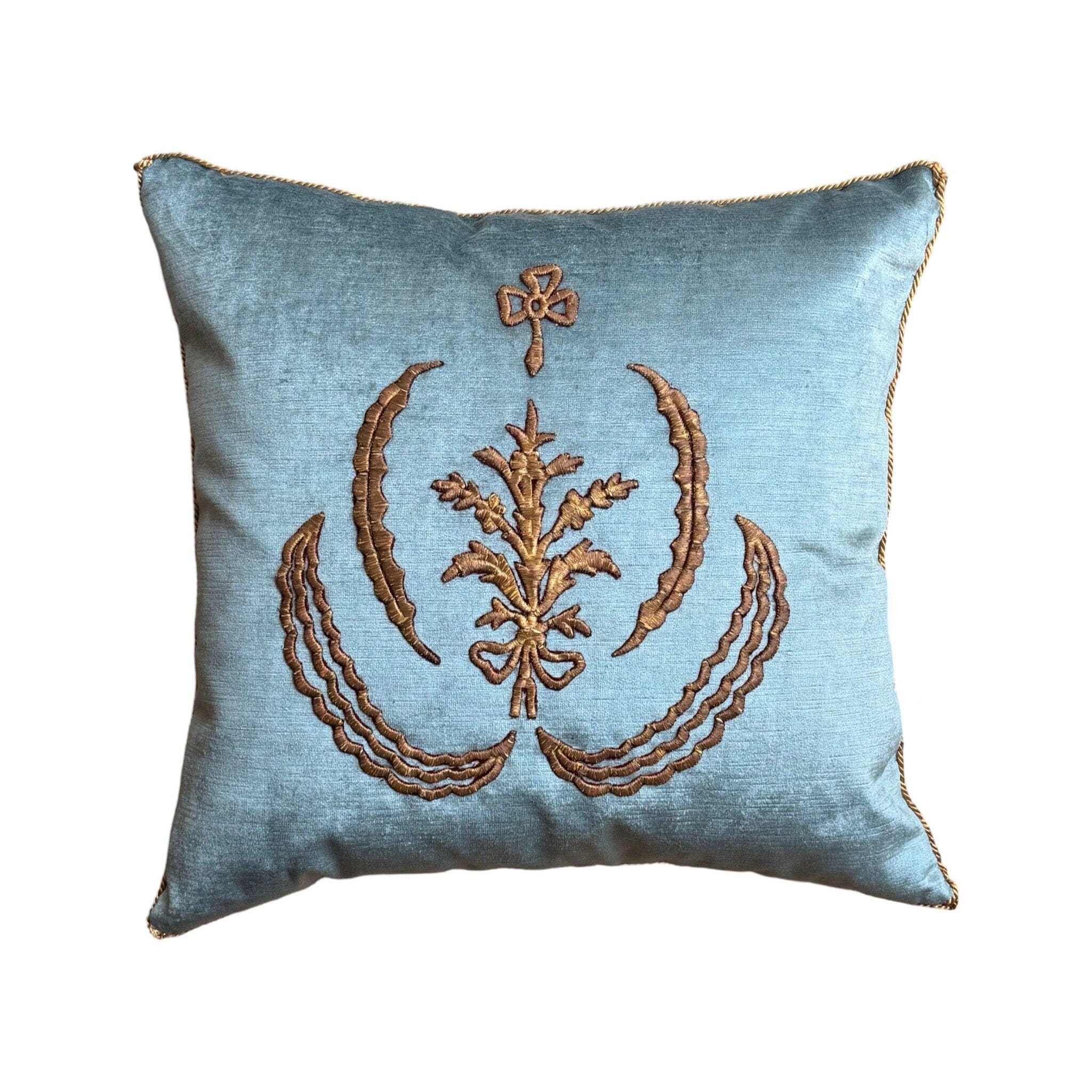 Antique Ottoman Empire Raised Gold Metallic Embroidery (#E010625 | 19" x 20") New Pillows B. Viz Design