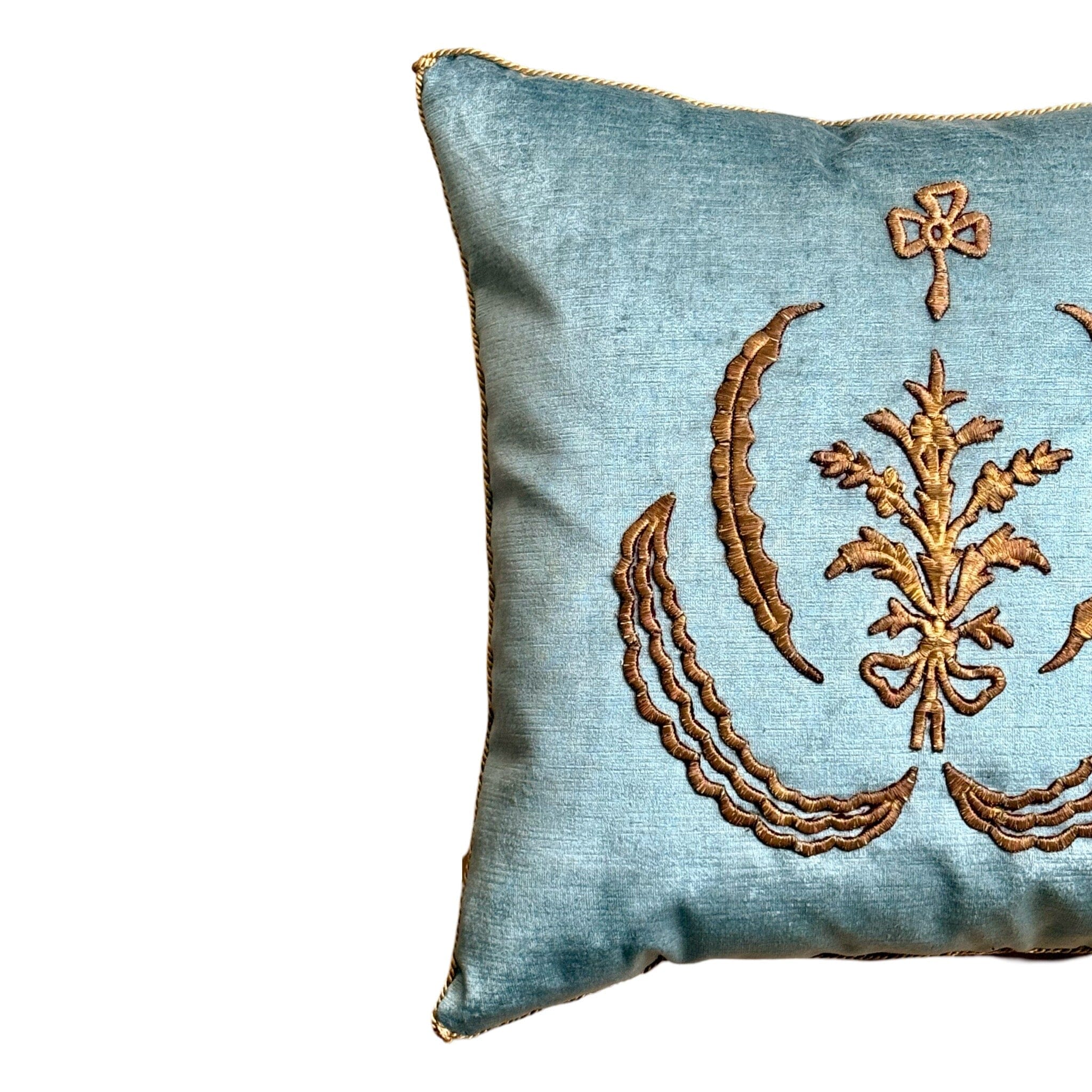 Antique Ottoman Empire Raised Gold Metallic Embroidery (#E010625 | 19" x 20") New Pillows B. Viz Design