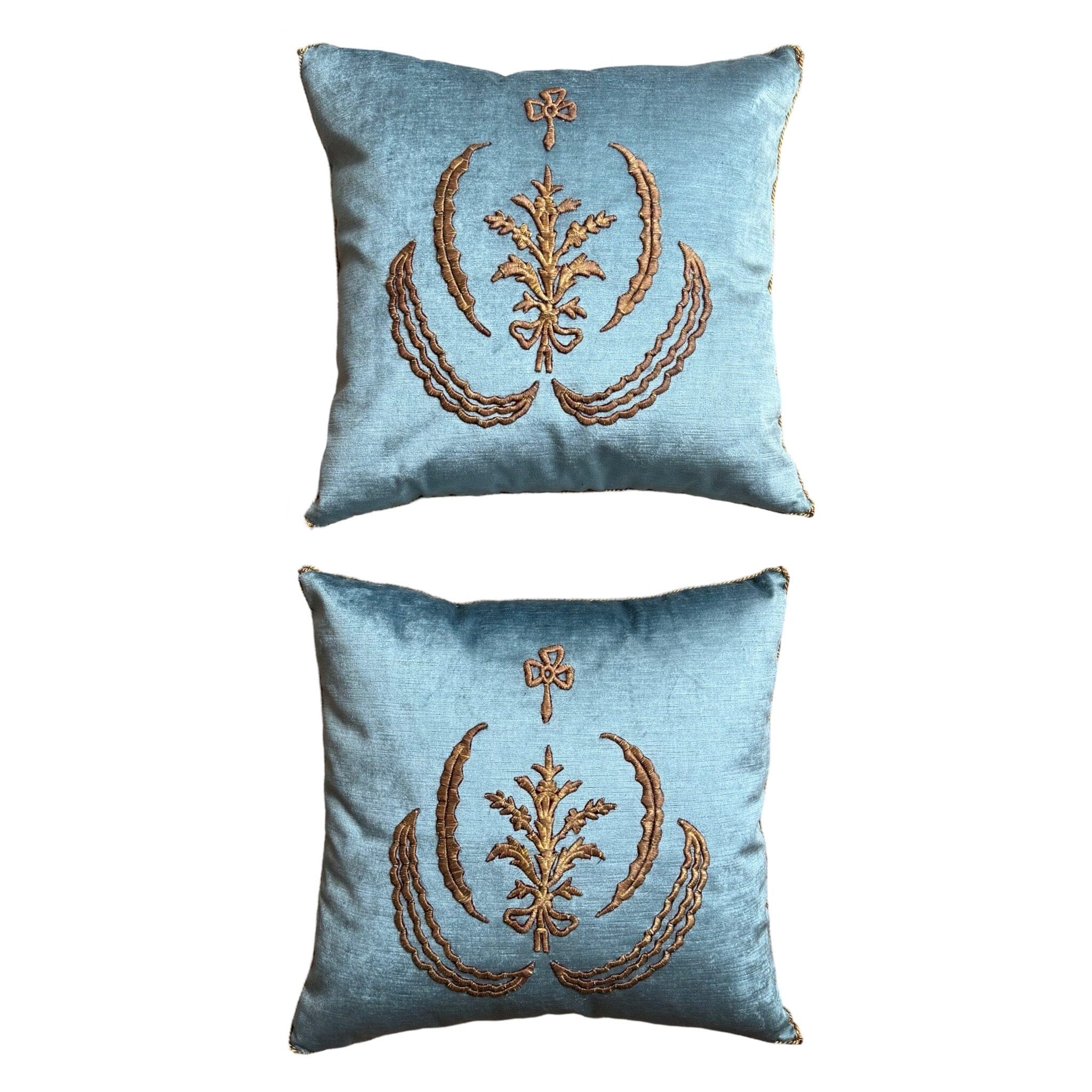 Antique Ottoman Empire Raised Gold Metallic Embroidery (#E010625 | 19" x 20") New Pillows B. Viz Design