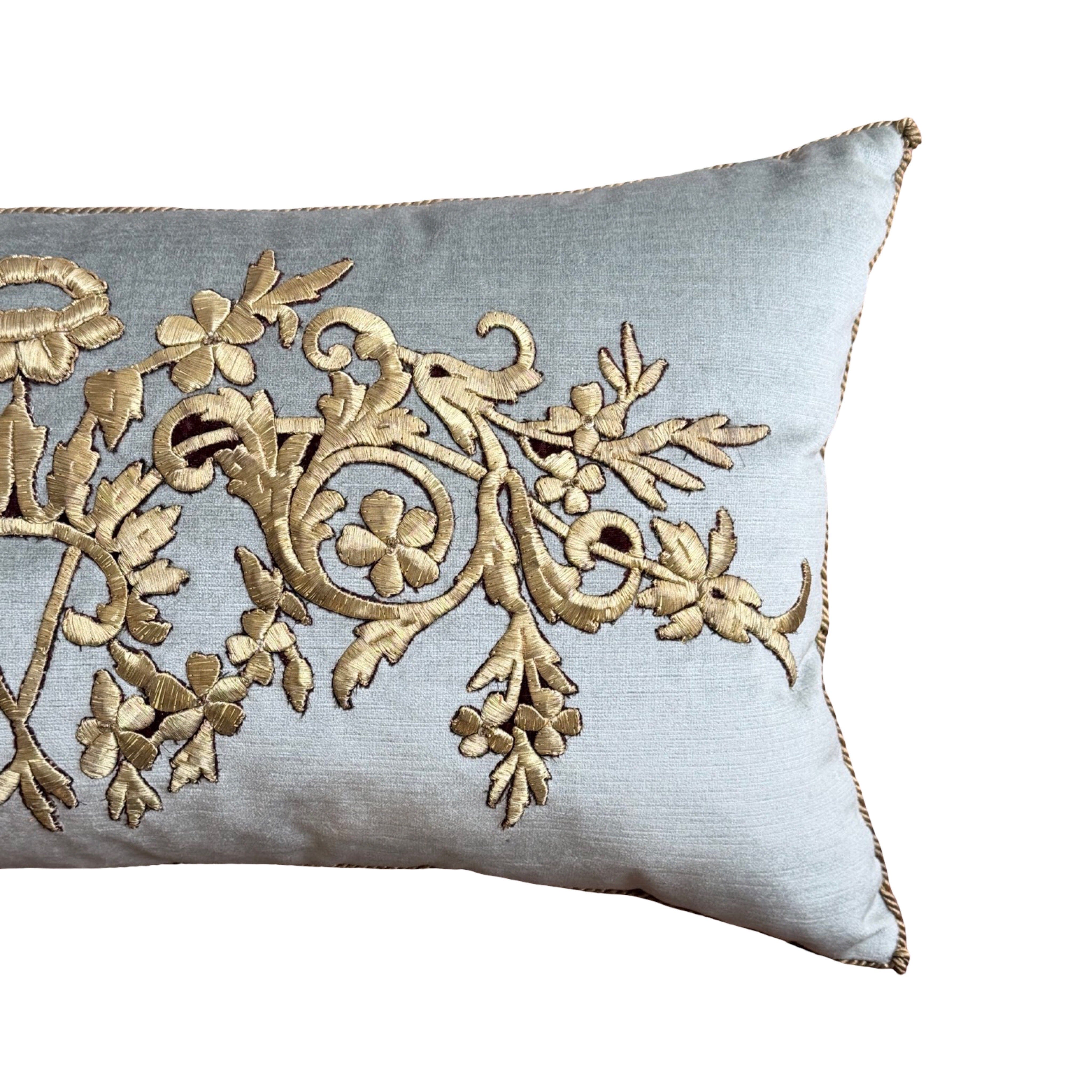 Antique Ottoman Empire Raised Gold Metallic Embroidery (#E011925 | 14 x26.5") New Pillows B. Viz Design
