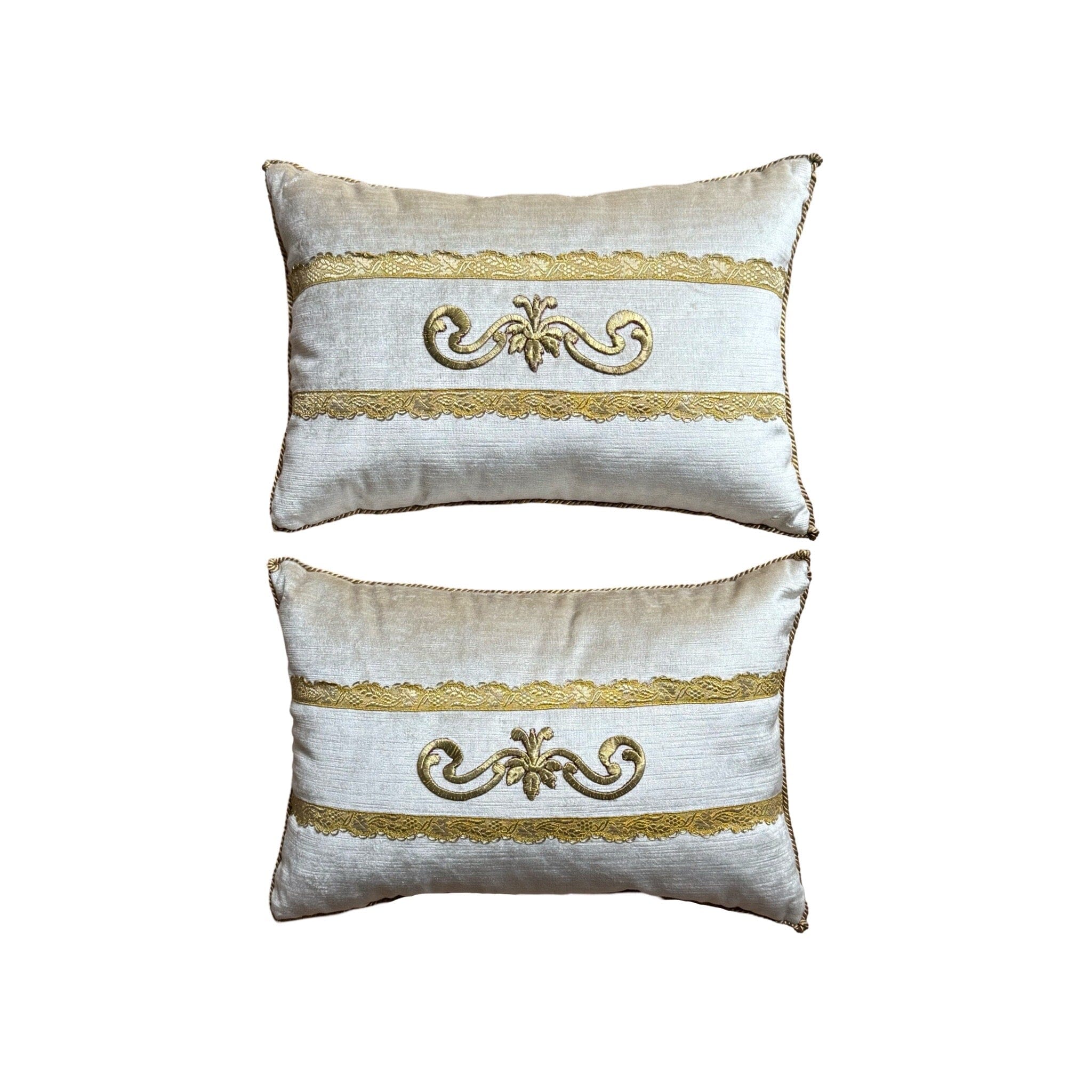 Antique Ottoman Empire Raised Gold Metallic Embroidery (#E020625A&B | 11" x 16") New Pillows B. Viz Design