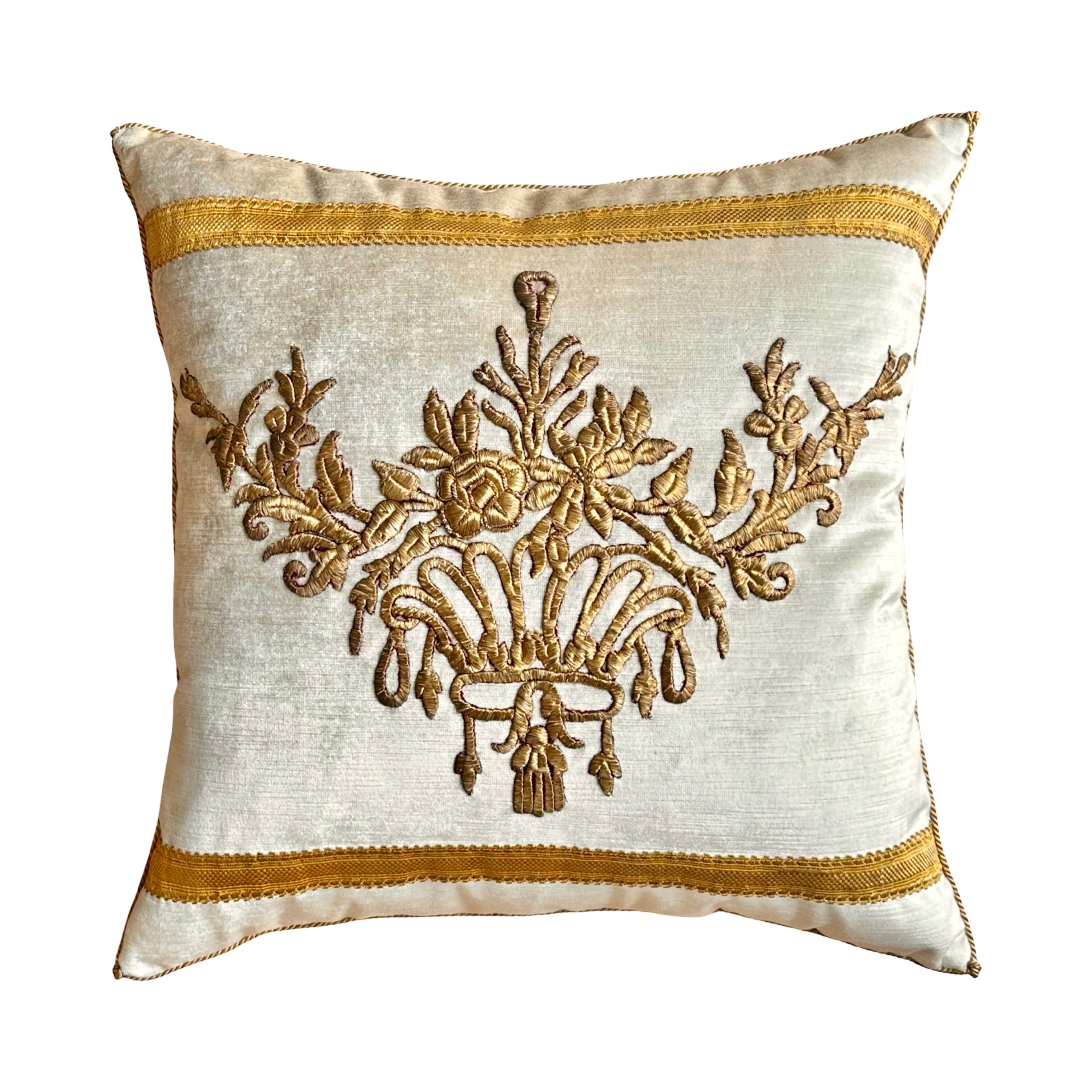 Antique Ottoman Empire Raised Gold Metallic Embroidery (#E020825A&B | 21x 21") New Pillows B. Viz Design